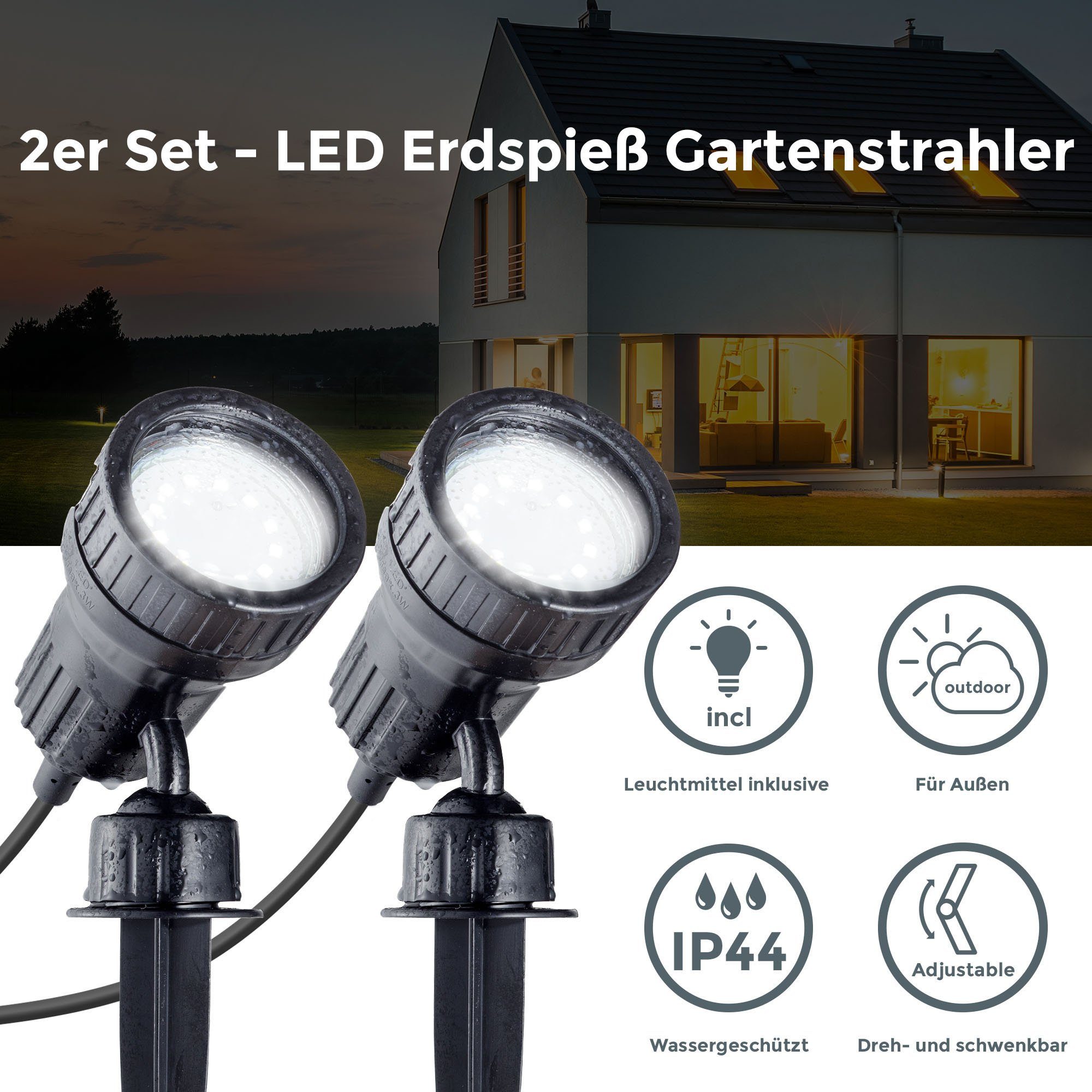 B.K.Licht Tuinlamp BK_GS1083 set van 2 led-tuinspots, padverlichting, inclusief 2x GU10 (2 stuks)