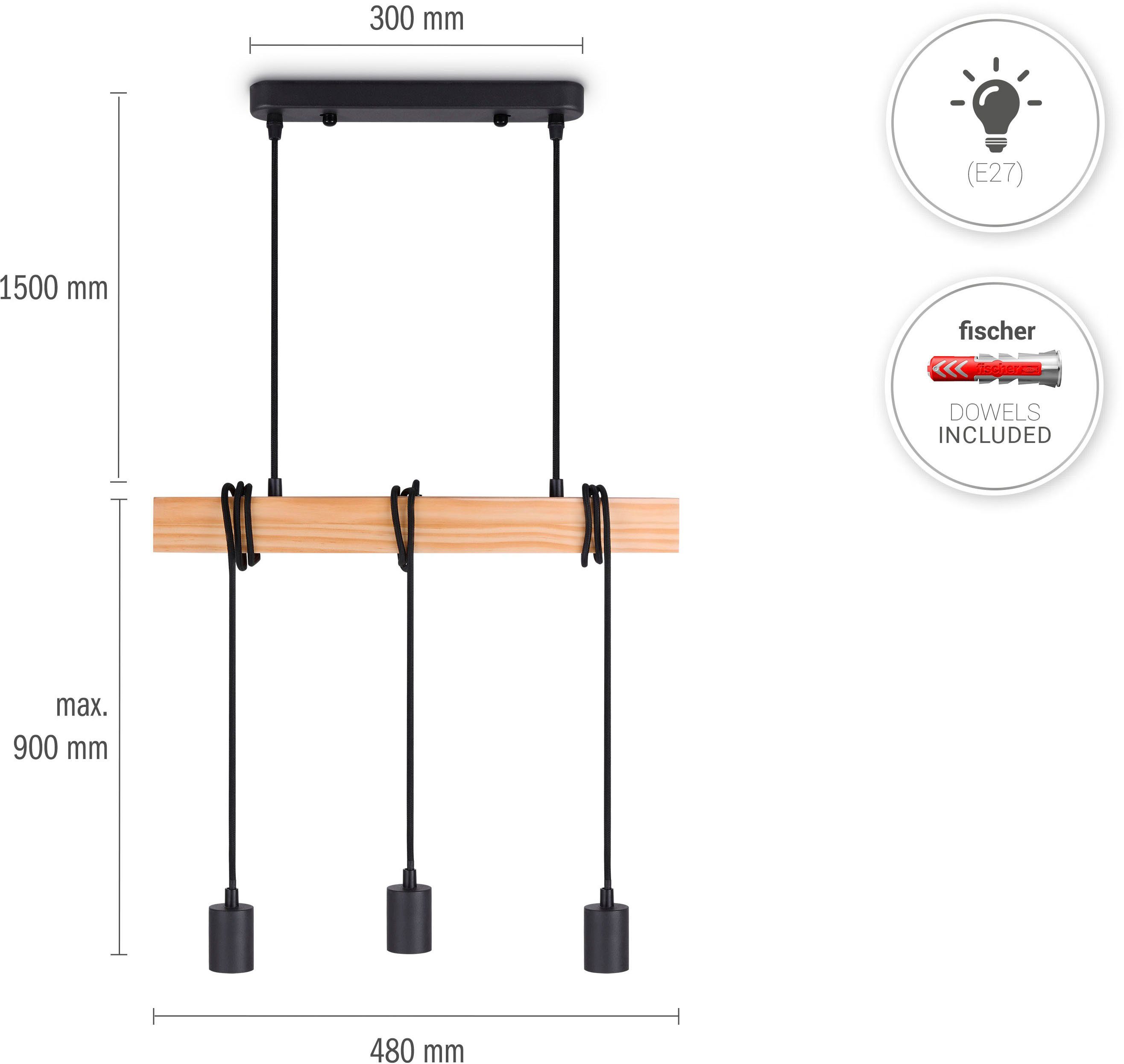 Paco Home Hanglamp Sina LED pendellamp hanglamp woonkamer eetkamer vintage hout 3x E27