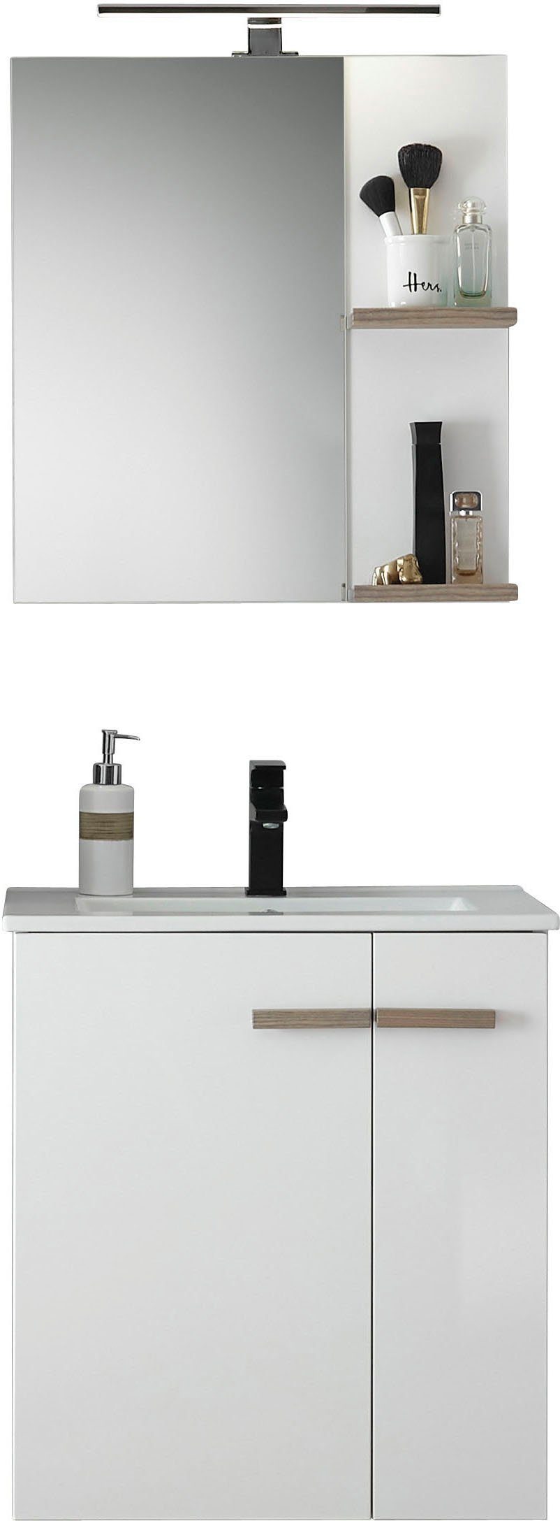 Places of Style Badkamerserie SOLiD, Badmöbel-Set, Bad im modernen Design, 2-teiliges Badezimmer Breedte 60 cm, wastafelonderkast met inbouw-wasbak, spiegel, opbouwarmatuur (2-delig)