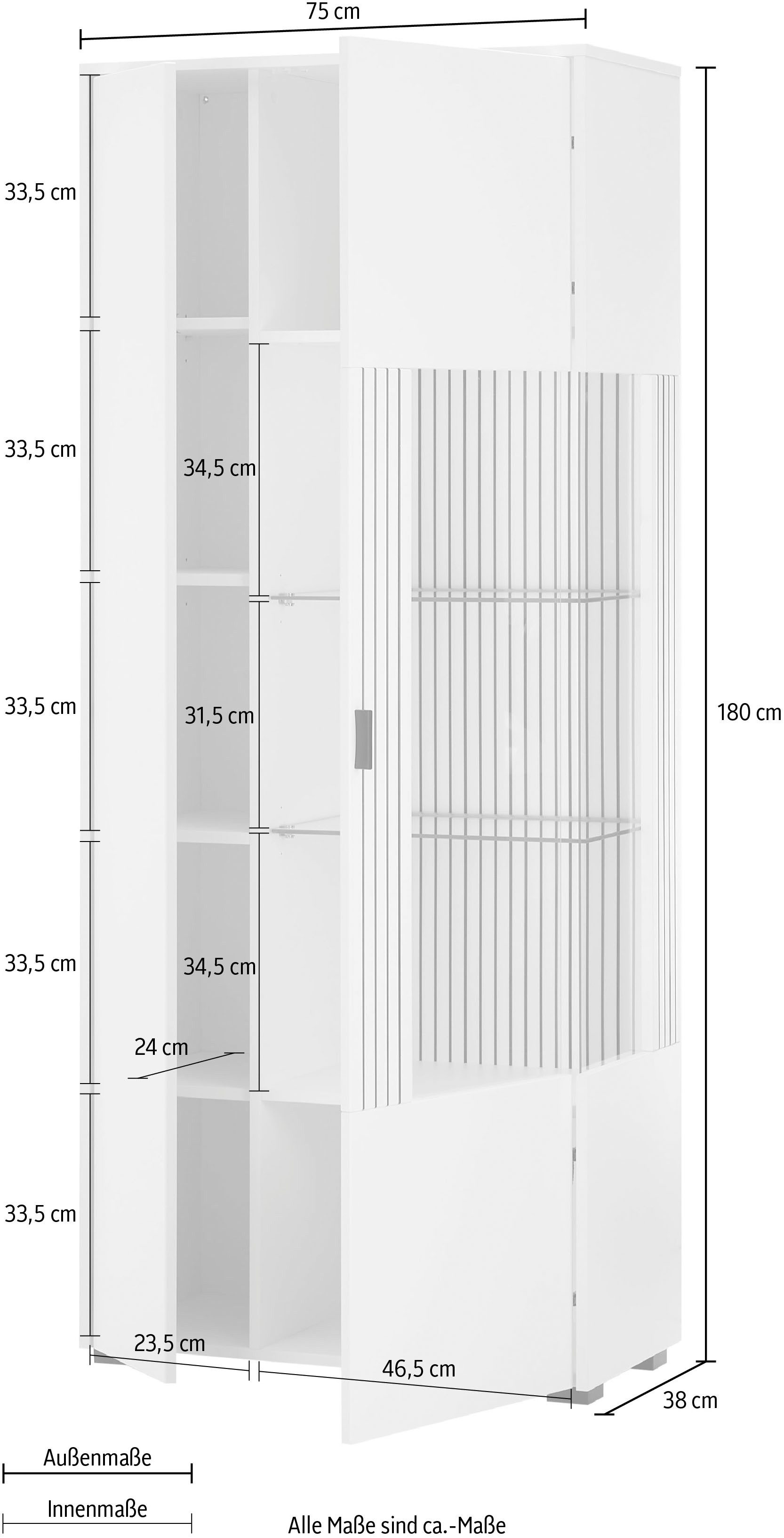 INOSIGN Vitrinekast Hudson, opberghangkast in moderne trendkleur, handgrepen van metaal (zwart), hoogte 180 cm
