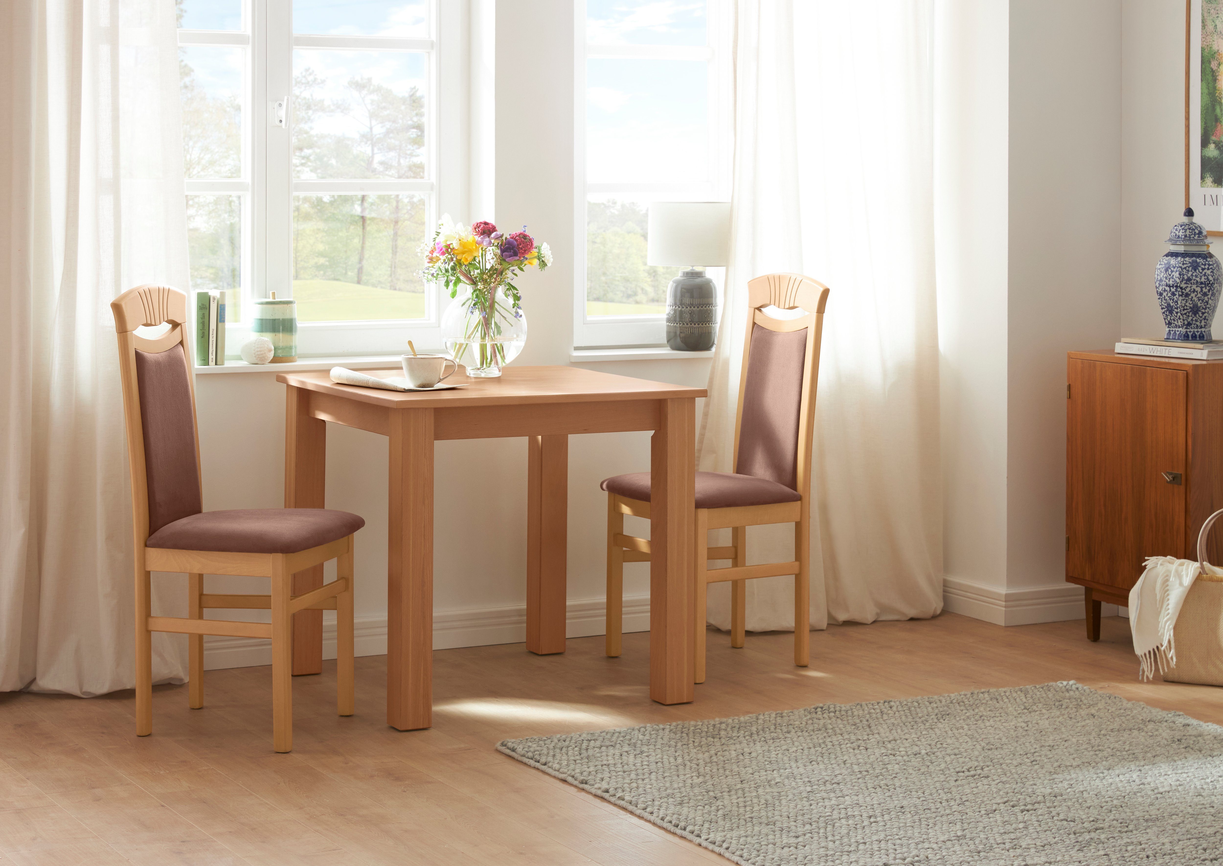Home affaire Eetkamerstoel Franz slijtvast microvezel, onderstel beuken naturel of wit, houten stoel (set, 2 stuks)