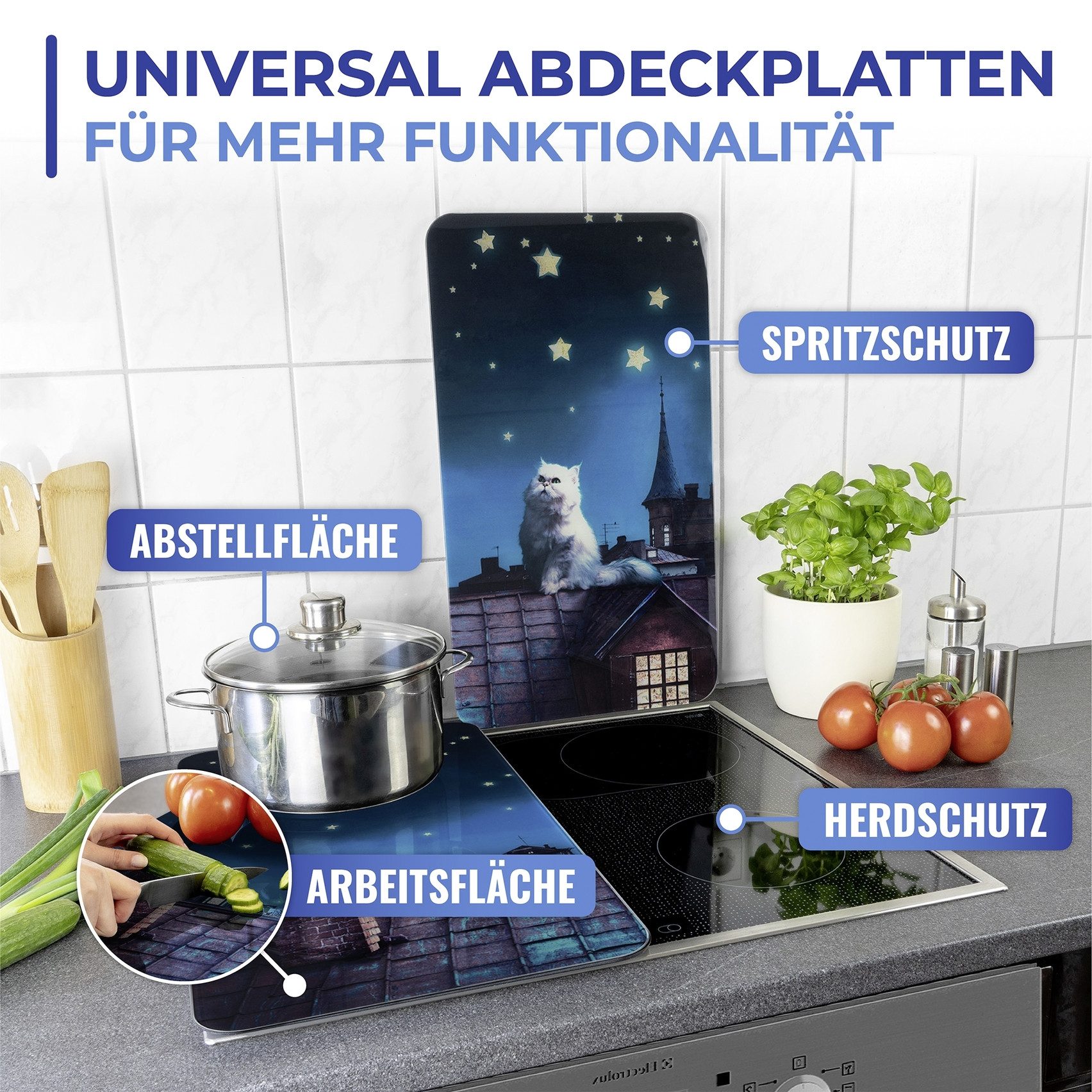 Maximex Kookplaatdeksel Universeel Model Maan Kat (set, 2-delig)