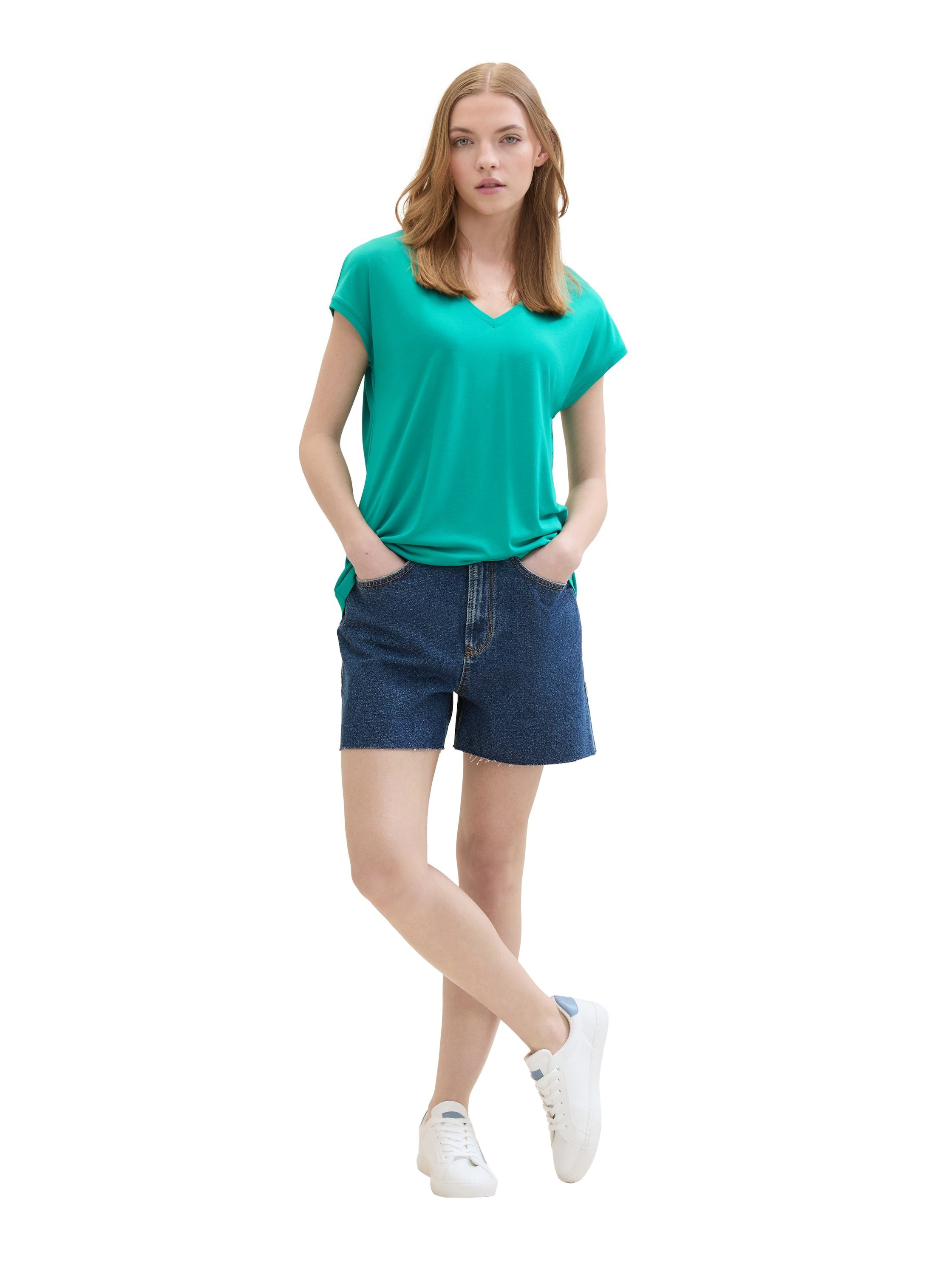 Tom Tailor Denim Shirt met V-hals gemaakt van viscose