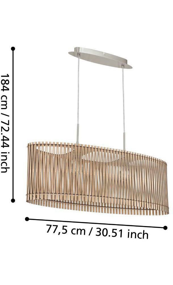 EGLO Hanglamp SENDERO Hanglamp, staal in nikkel-mat, hout in esdoorn, natuur, E27, 77,5 cm (1 stuk)