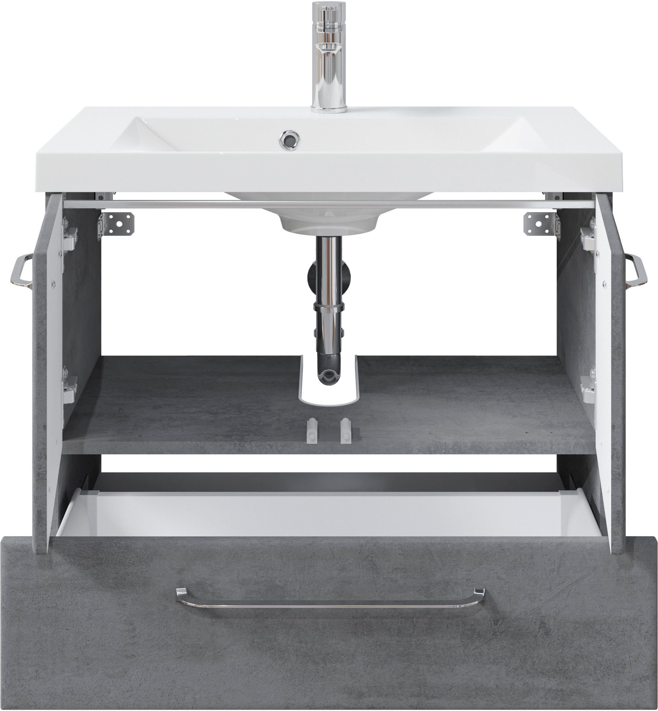 Saphir Badkamerserie Quickset 945 mineraalmarmeren wastafel met onderkast, 74 cm breed Wastafelmeubel, 2 deuren, 1 lade, inclusief deurdemper, wastafelonderkast set (1 stuk)
