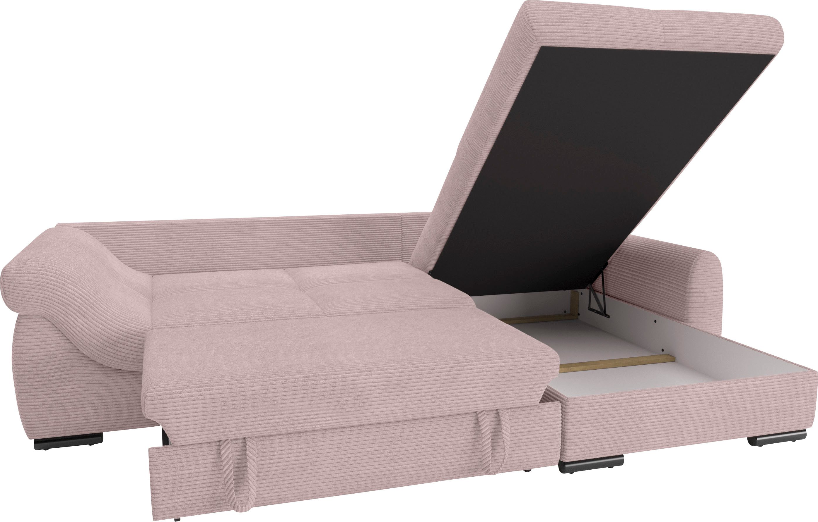 Mr. Couch Hoekbank Livorno DuraFlex L-vorm incl. hoogslaper beduitbreiding, xl bedbox wit gecoat