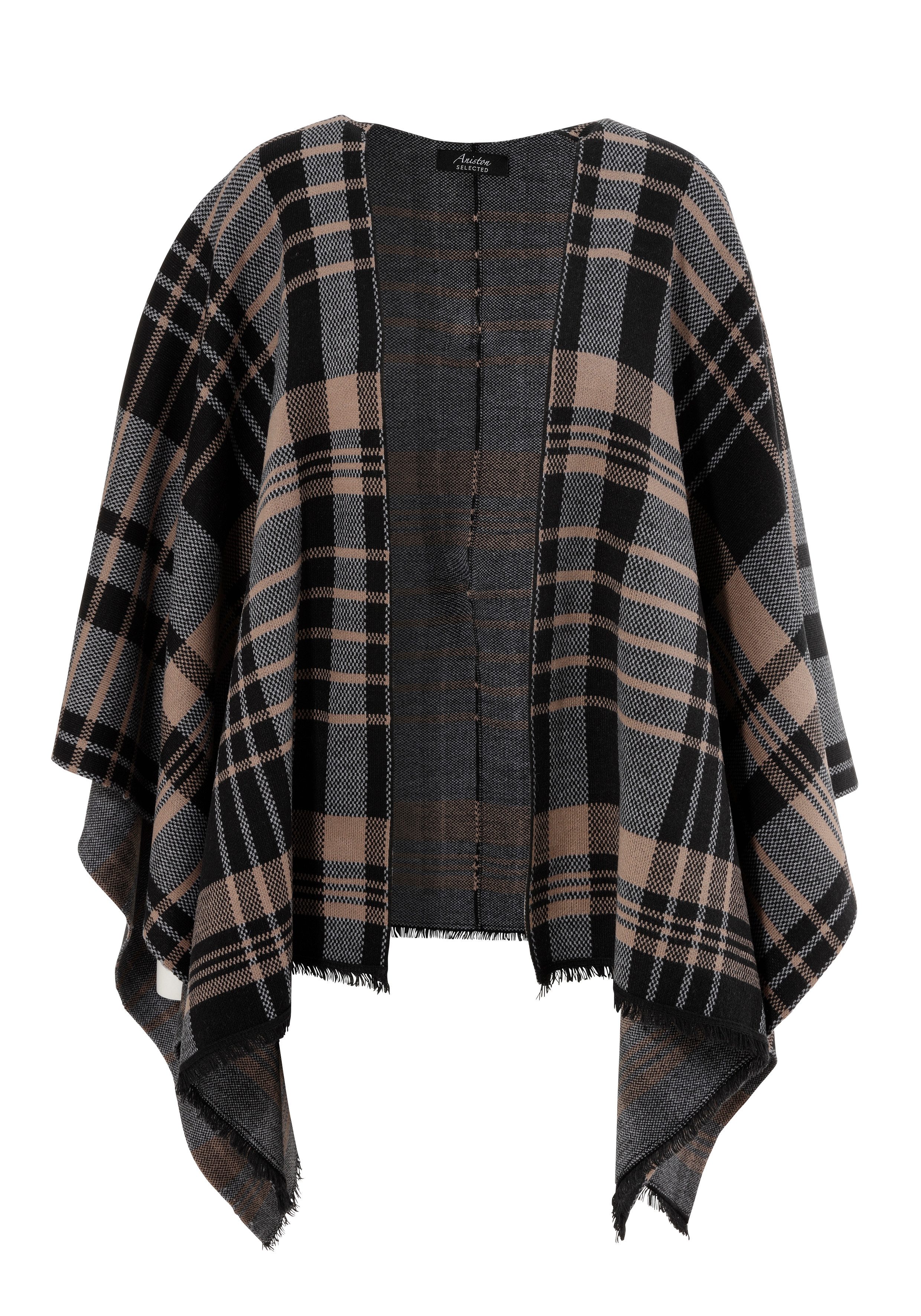 Aniston SELECTED Gebreide poncho met ruitmotief en franje