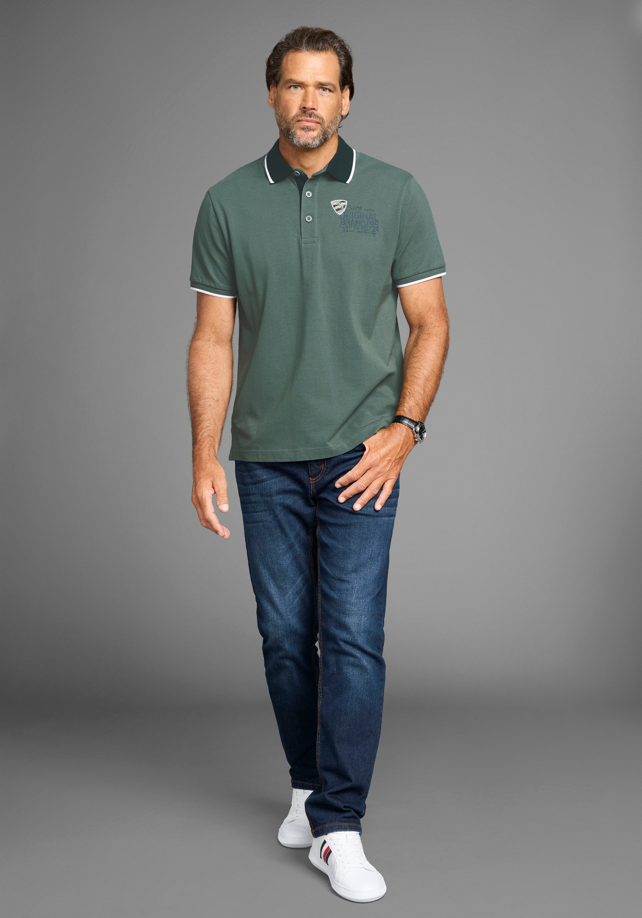 Man's World Poloshirt met borstprint, gemêleerd materiaal