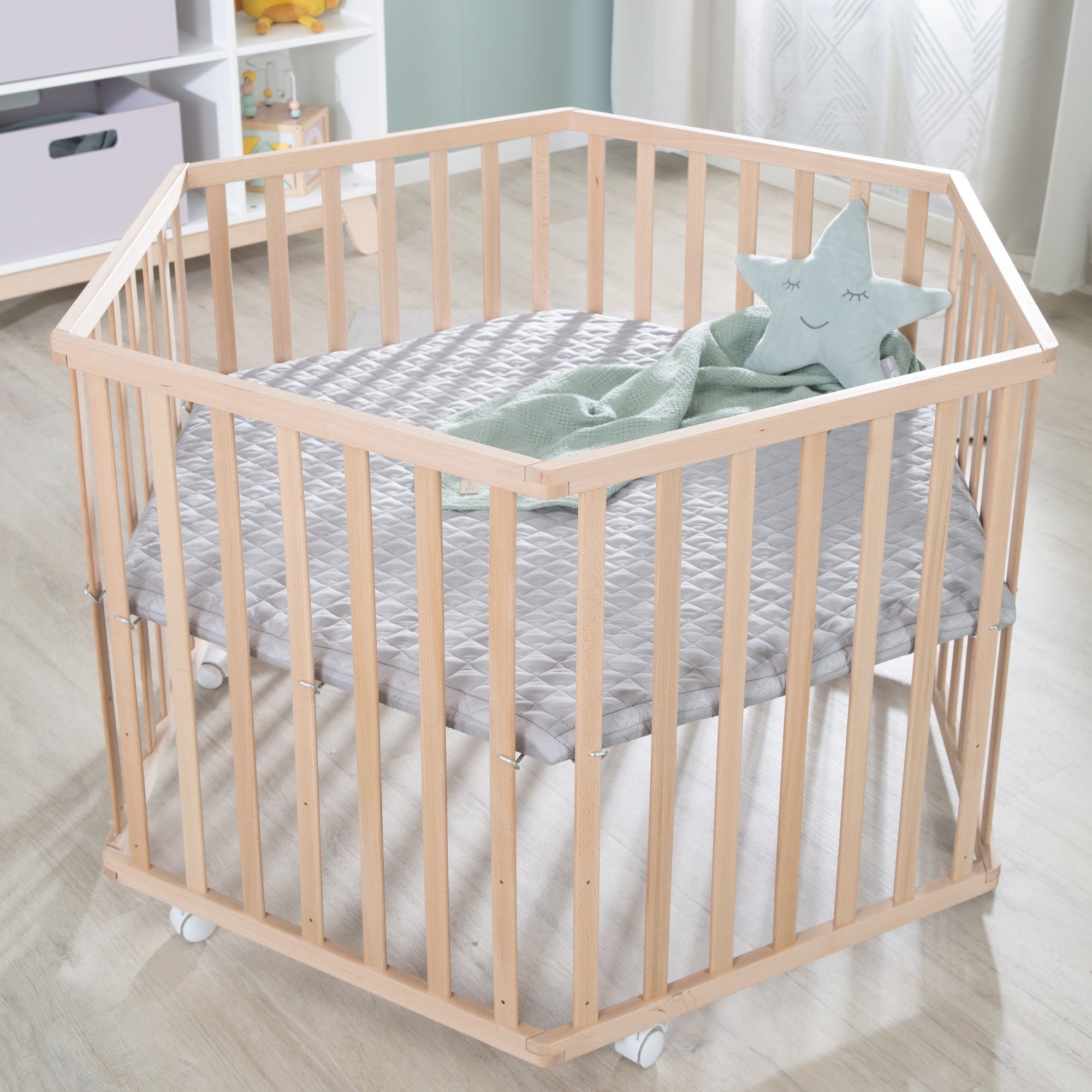 Roba® Box Stijl, beuken, 6-hoekig met beschermend inzetstuk en hoofdbeschermer