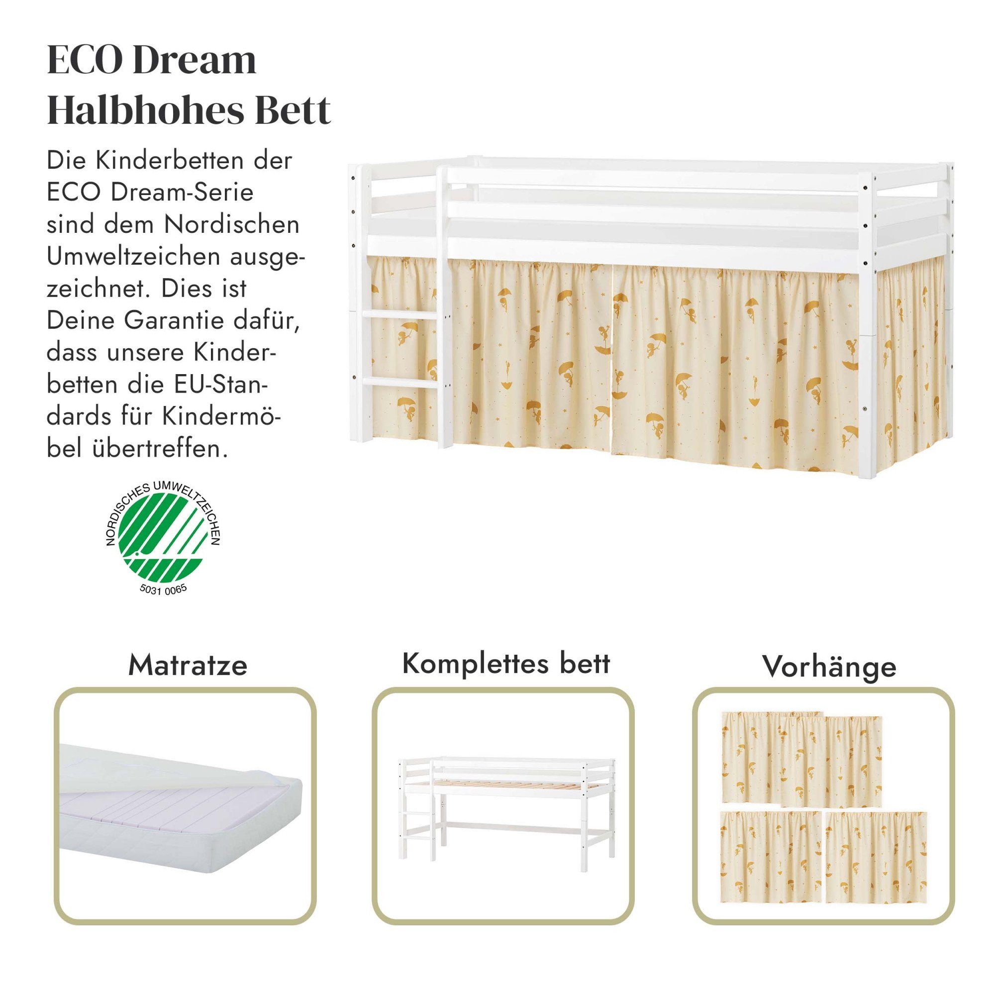 Hoppekids Speelbed Eco Dream Massief hout, naar keuze in 2 afmetingen en 4 kleuren, matras ter keuze