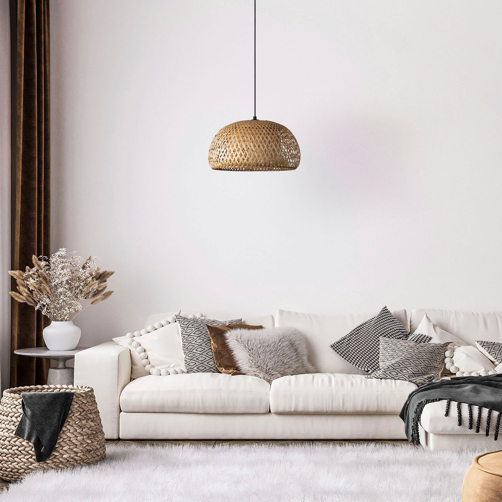 Paco Home Hanglamp PESA Hanglamp bamboe korblampen Boho Rattan look natuur E27