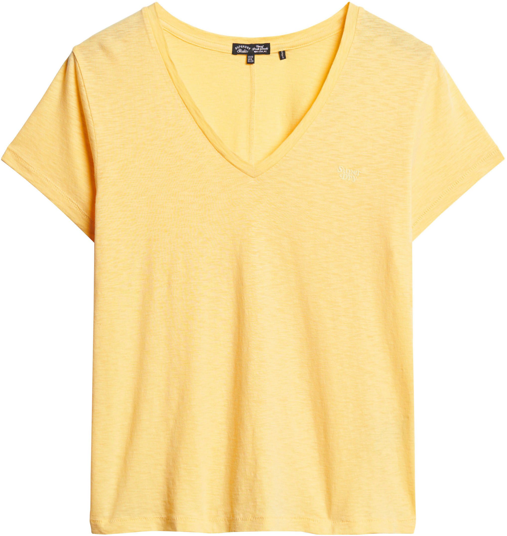 Superdry Shirt met V-hals STUDIOS SLUB EMB VEE TEE gestructureerd t-shirt met v-hals en borduursel