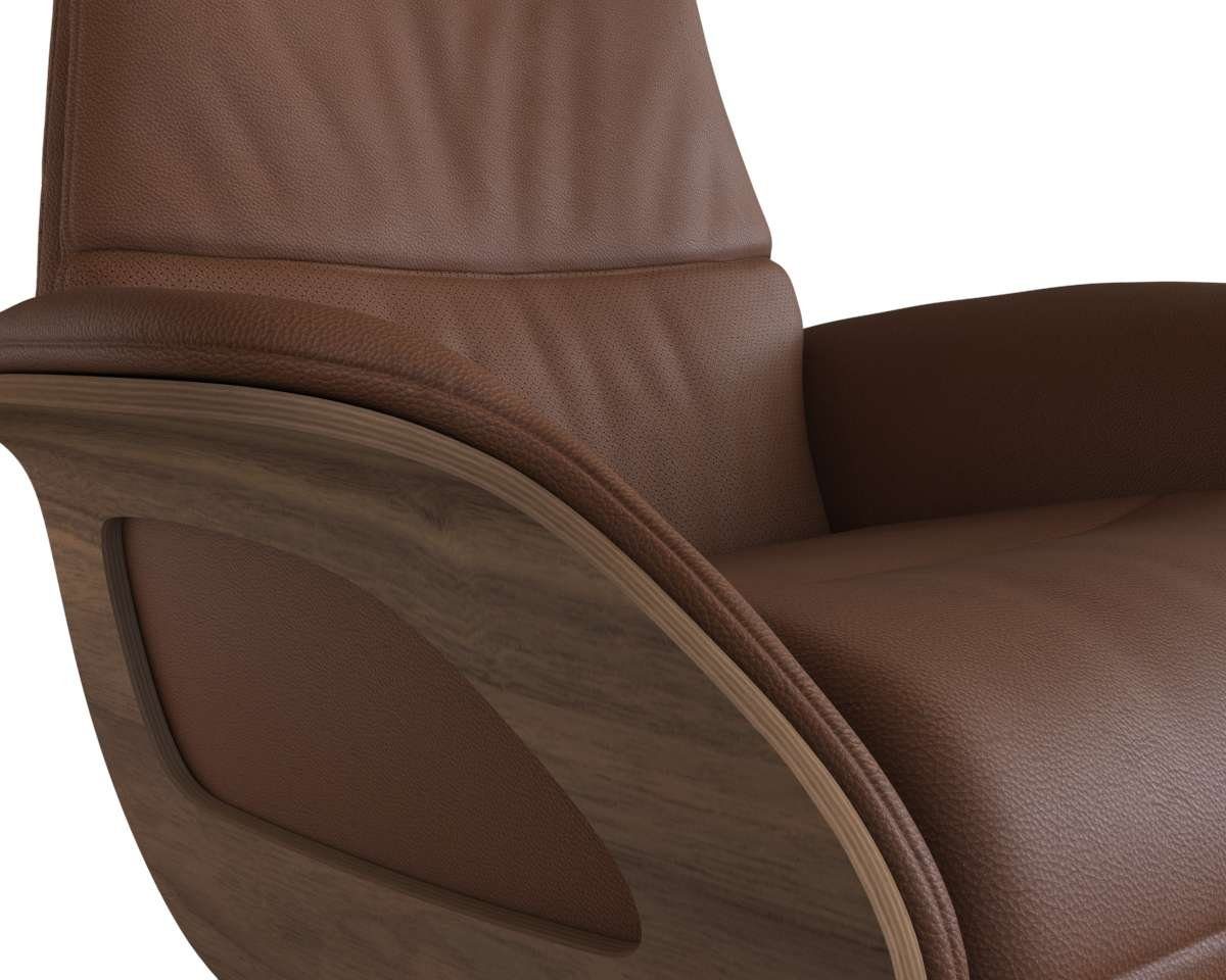 FLEXLUX Relaxfauteuil Clement praktische elektrische fauteuil Maat M, elektrische rug- en voetensteun, accu, armleuning Walnoot, aluminium voet