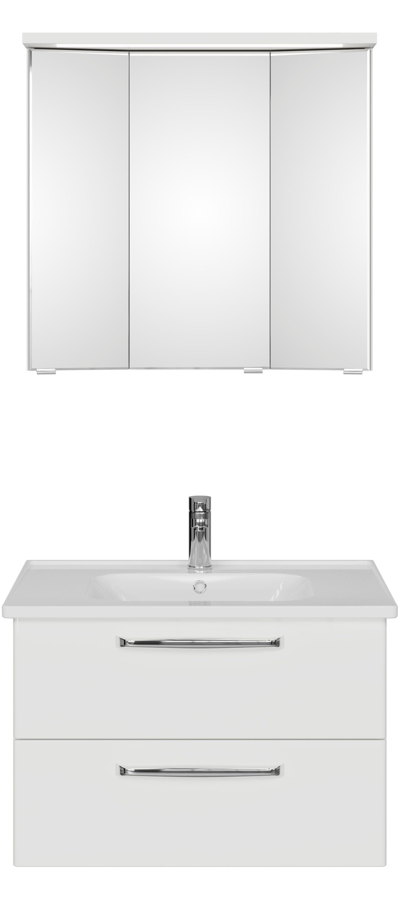 Saphir Badmeubelset Trentino 2-delig keramische wasbak met LED spiegelkast Badkamermeubel-set 79cm breed, incl. deurdemper, 3 deuren, 2 lades (3 stuks)
