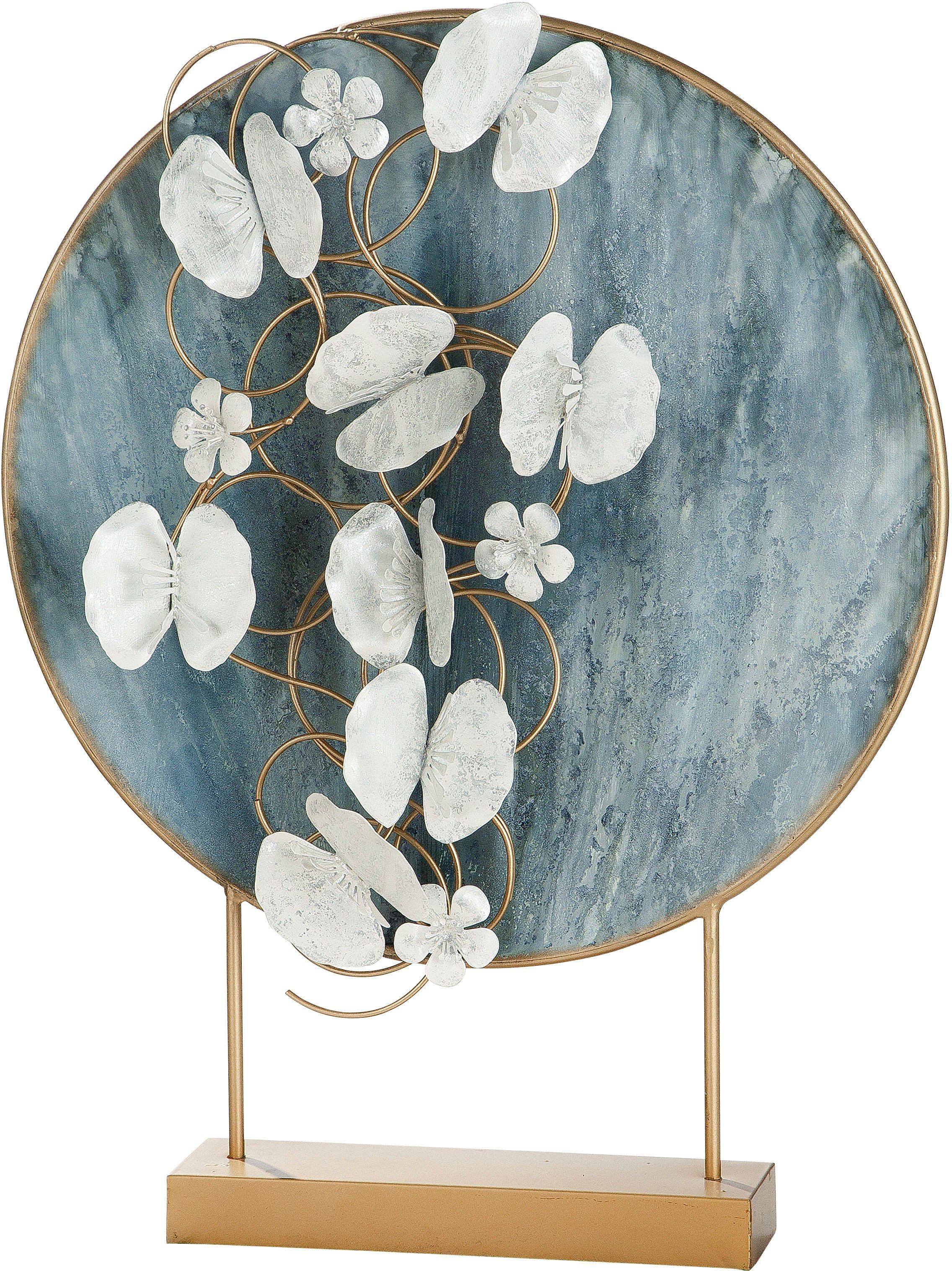 Casablanca by Gilde Decoratief figuur Decoratief object Blossoms, blauw/goud Decoratief object, van metaal, hoogte 65 cm, glas met bloemen, woonkamer