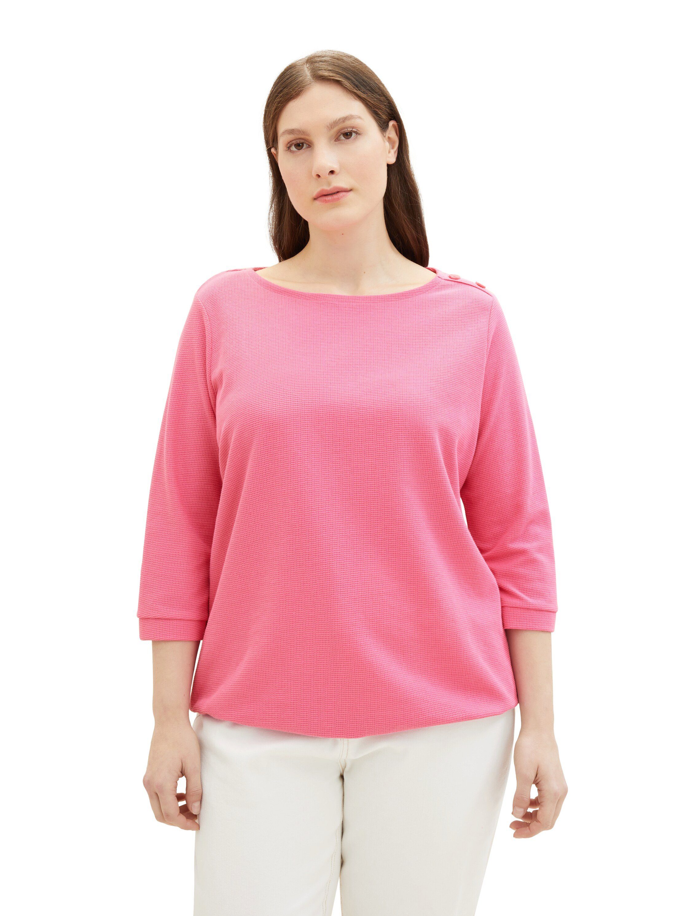 TOM TAILOR MY TRUE ME Shirt met 3/4 mouwen met u-boot halslijn en knoopdetails dames shirts met 3/4 mouwen maat 50 roze