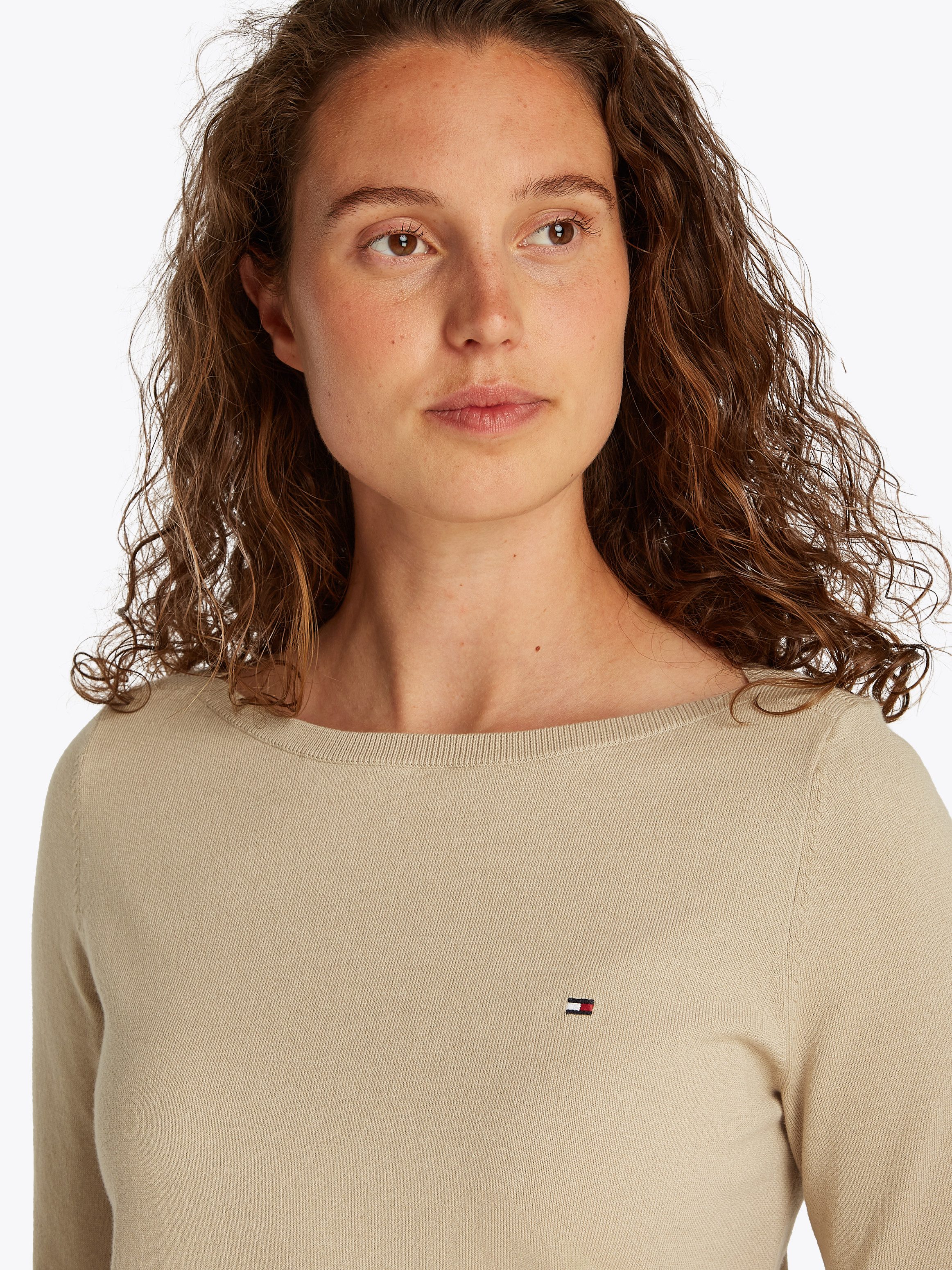 Tommy Hilfiger Gebreide trui CO JERSEY STITCH BOAT-NK SWEATER met -merklabel op de mouw