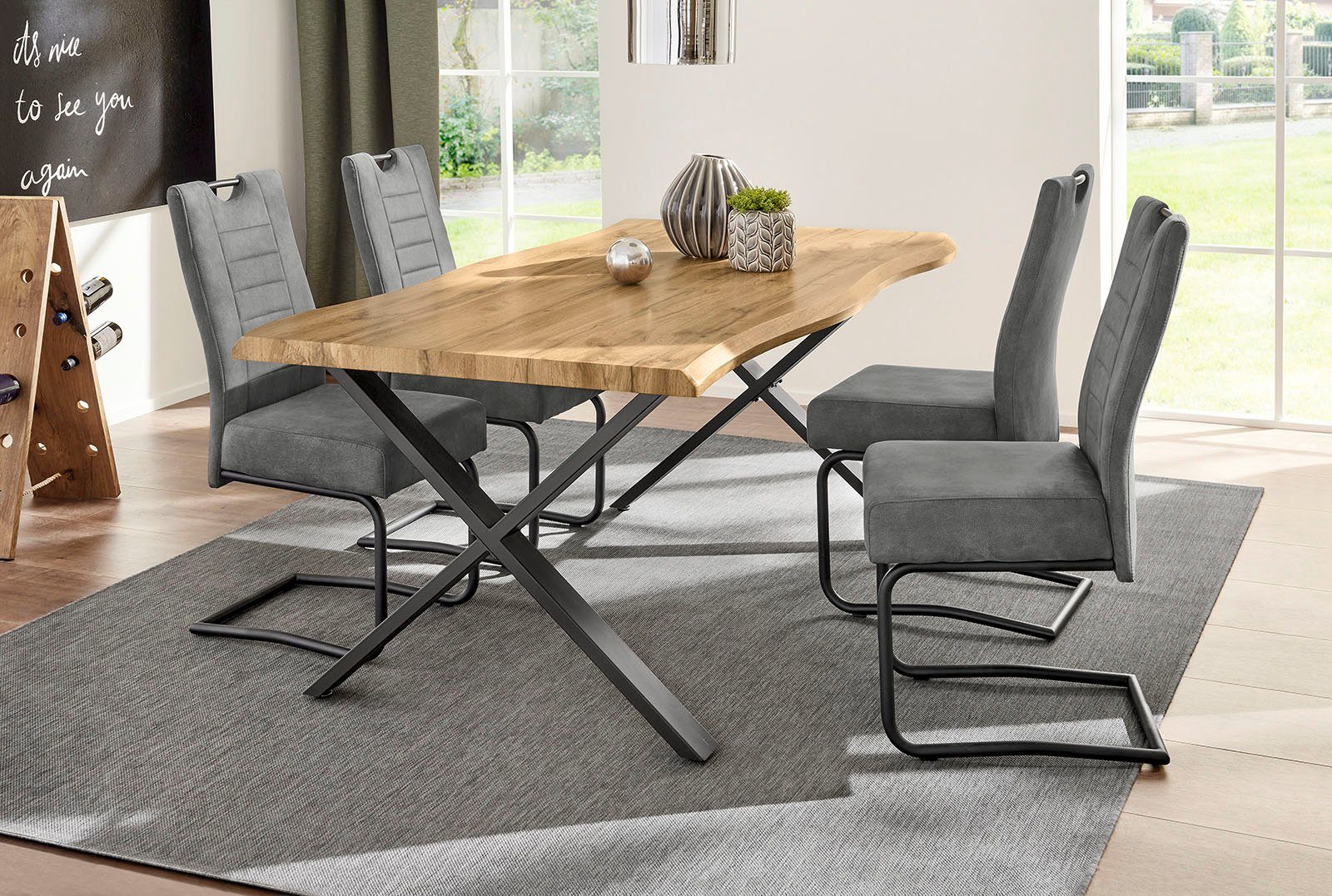 Jockenhöfer Gruppe Eettafel Marita 180 x 100 cm gebogen boomstam look en zwart onderstel