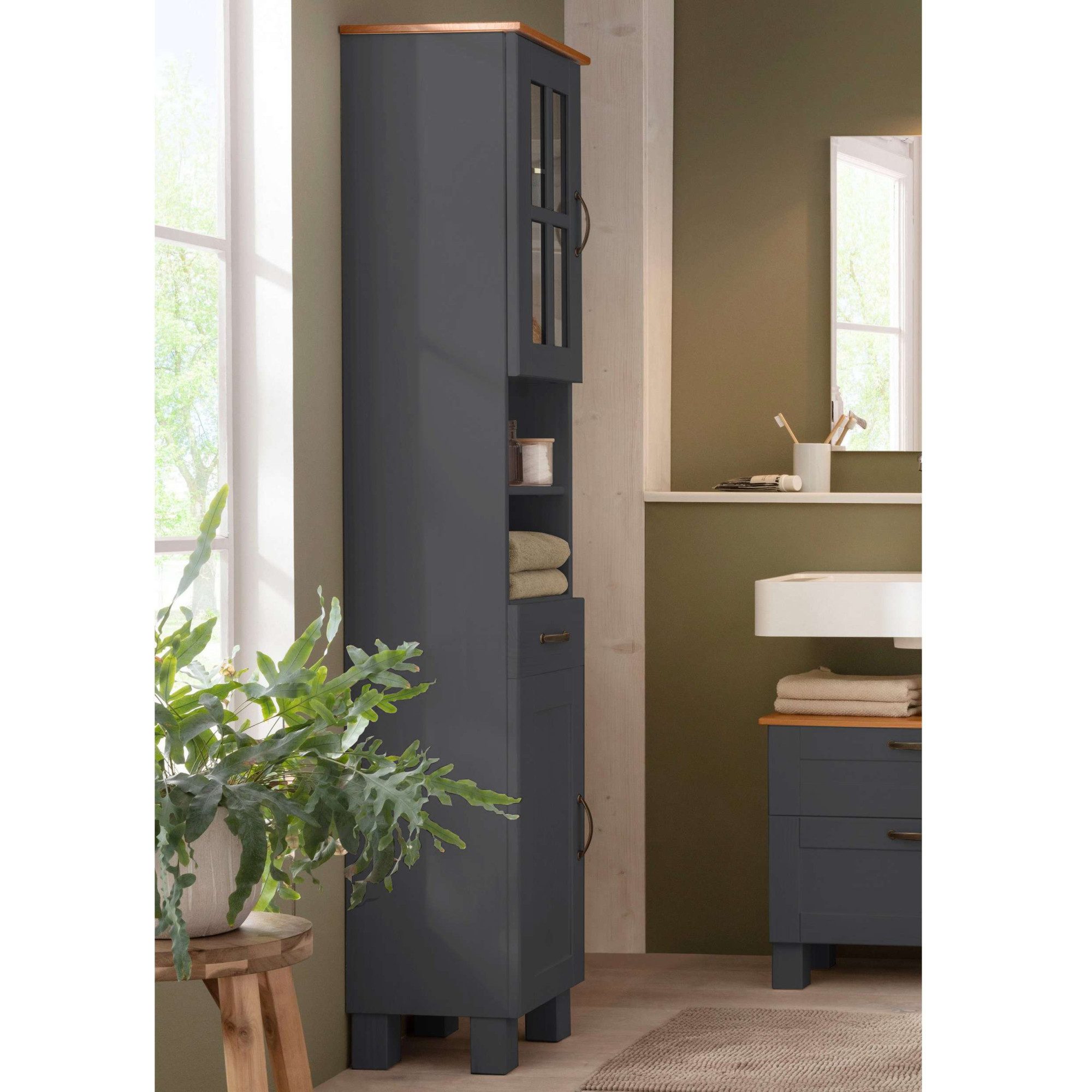Home affaire Hoge kast Rodby Massief, FSC®-gecertificeerd hout, breedte 33 cm, hoogte 180 cm