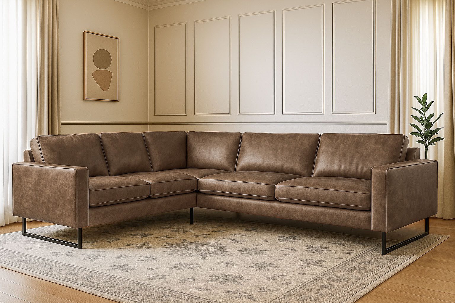 Places of Style Hoekbank Pinto, XXL, 250/290 cm, lange arm, ottomane Cord, chenille, leerlook, met bies, metalen voeten, golfondersteuning