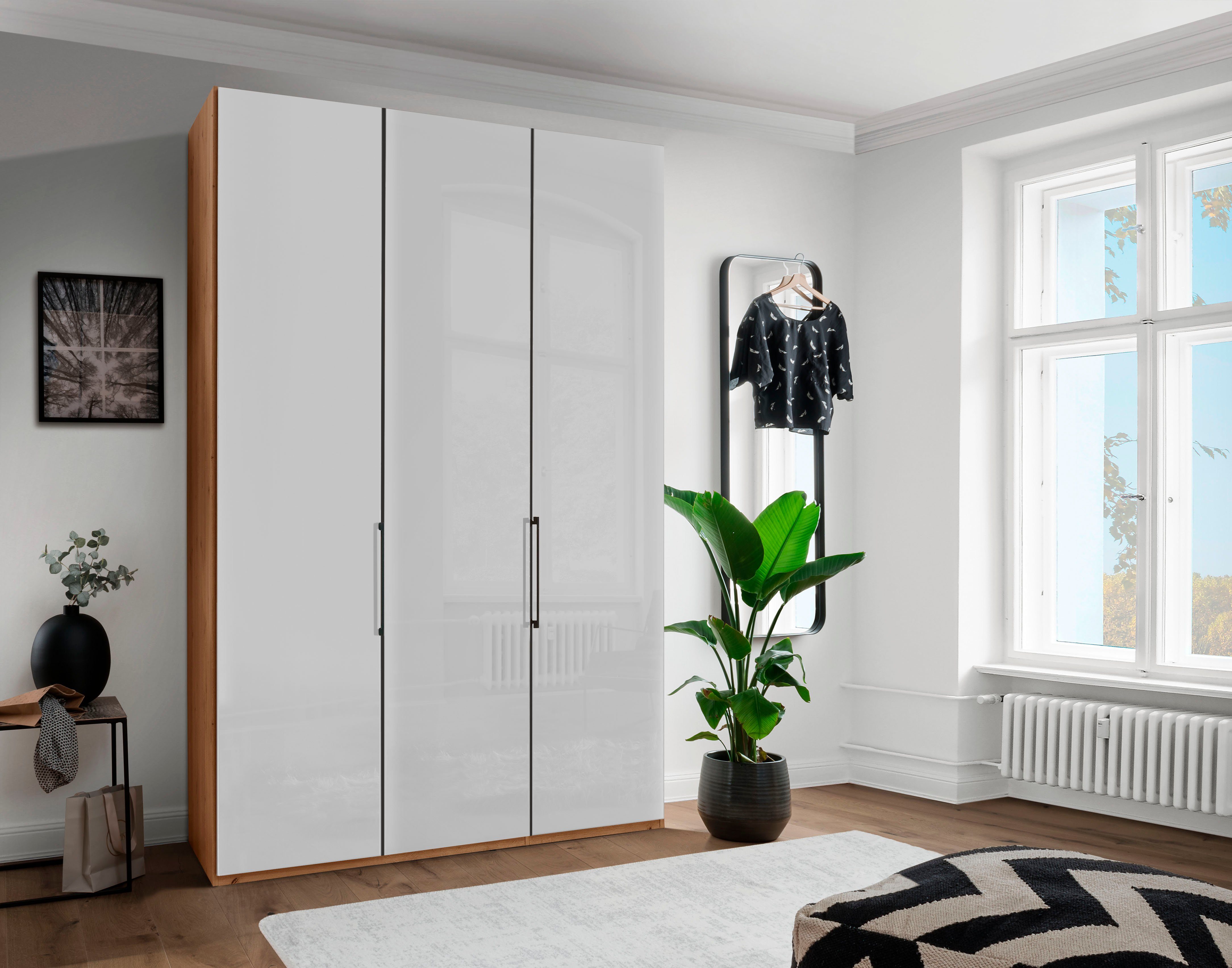 WIEMANN Vouwdeurkast Monaco met glazen front en hoogwaardig beslag garderobekasten maat 148,4 cm x 216 cm x 58 cm beige