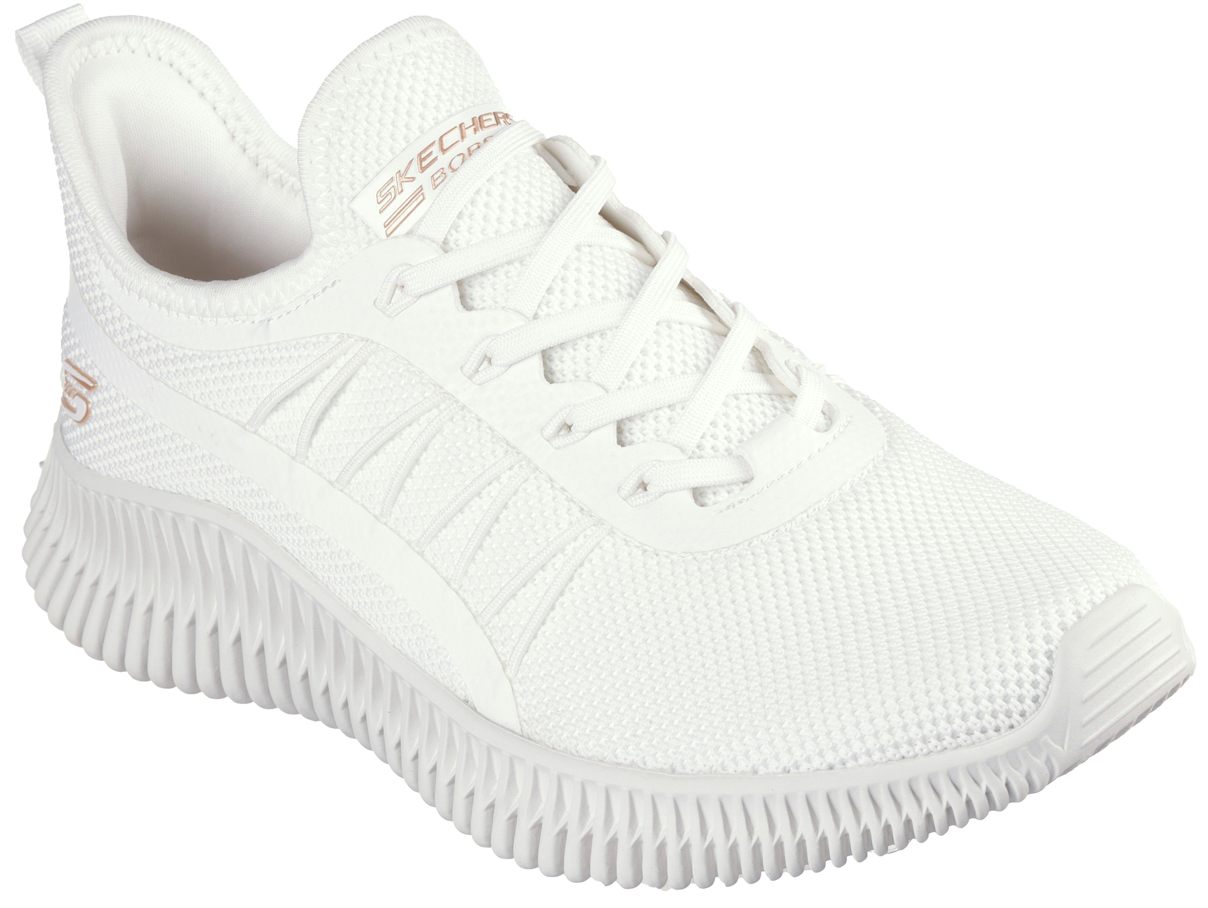 Skechers Slip-on sneakers BOBS GEO-NEW AESTHETICS Vrijetijdsschoen, instapschoen in vegan uitvoering dames lage sneakers maat 41 EU wit