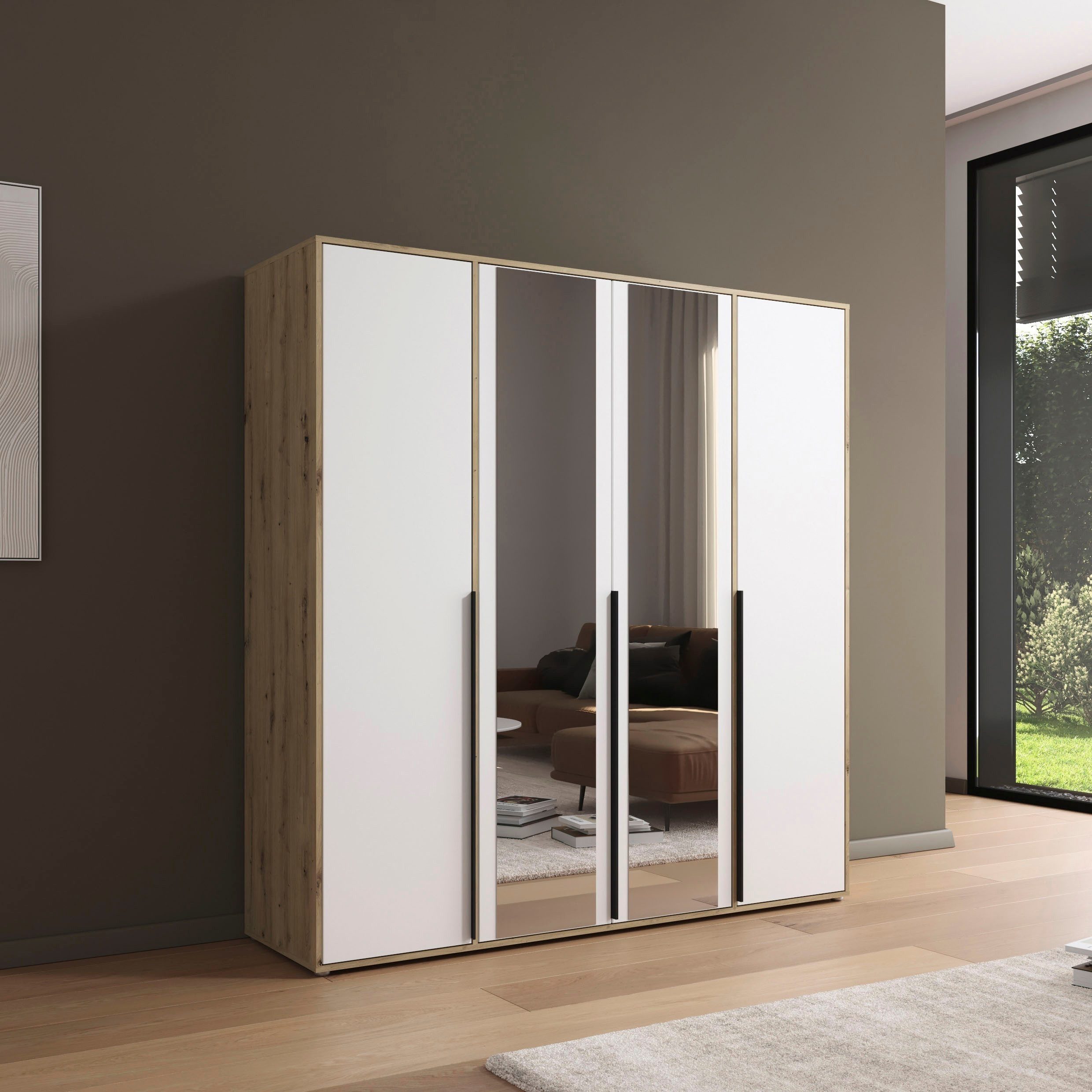 rauch Draaideurkast Kledingkast Kast Garderobe Wasmand NAGATA met Spiegel und modernen stangengriffen in graumetallic topseller made in germany