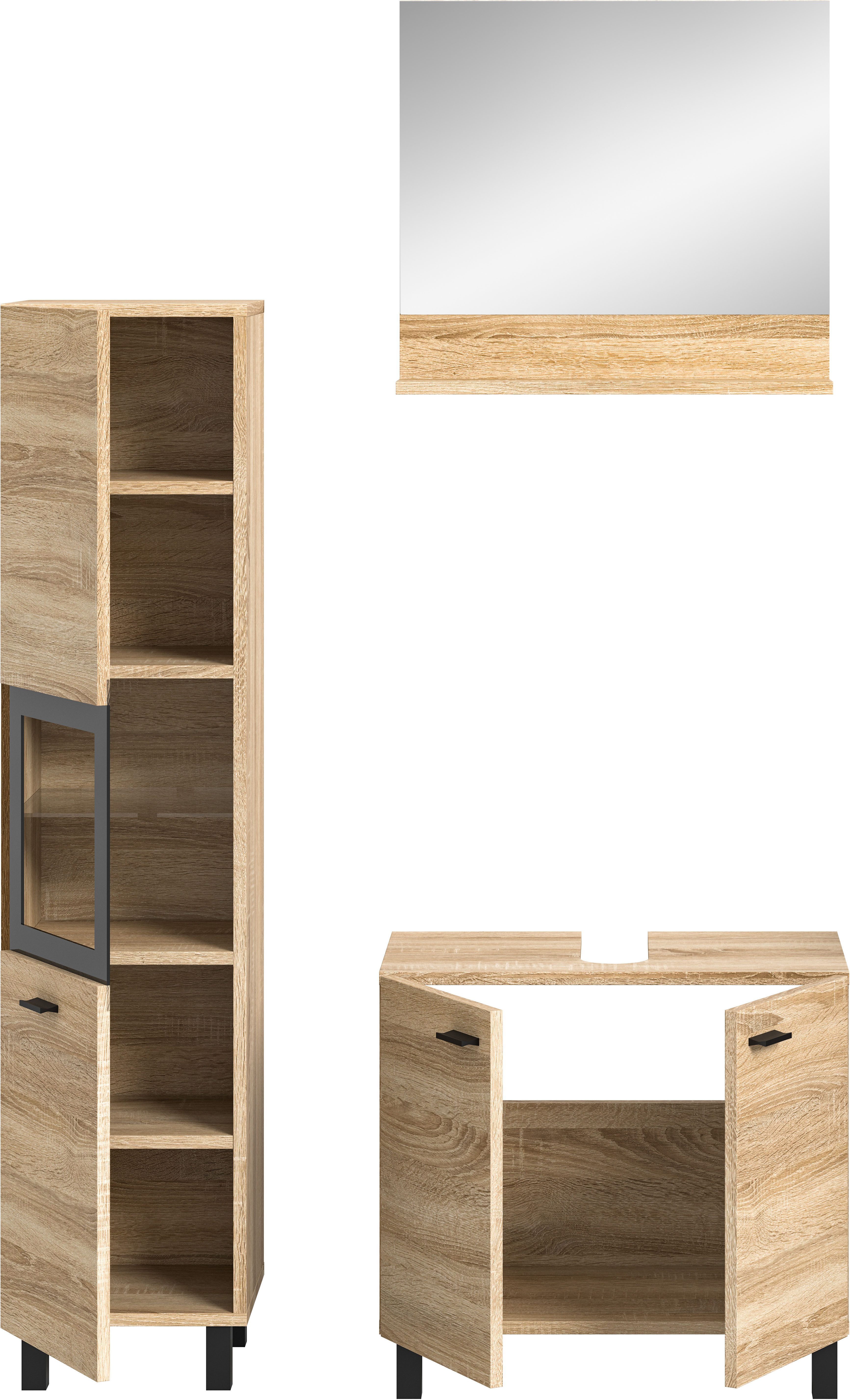 welltime Badmeubelset Tampa, breedte 102cm, 3-delig Wastafelonderkast, spiegel, hoge kast (3 stuks)