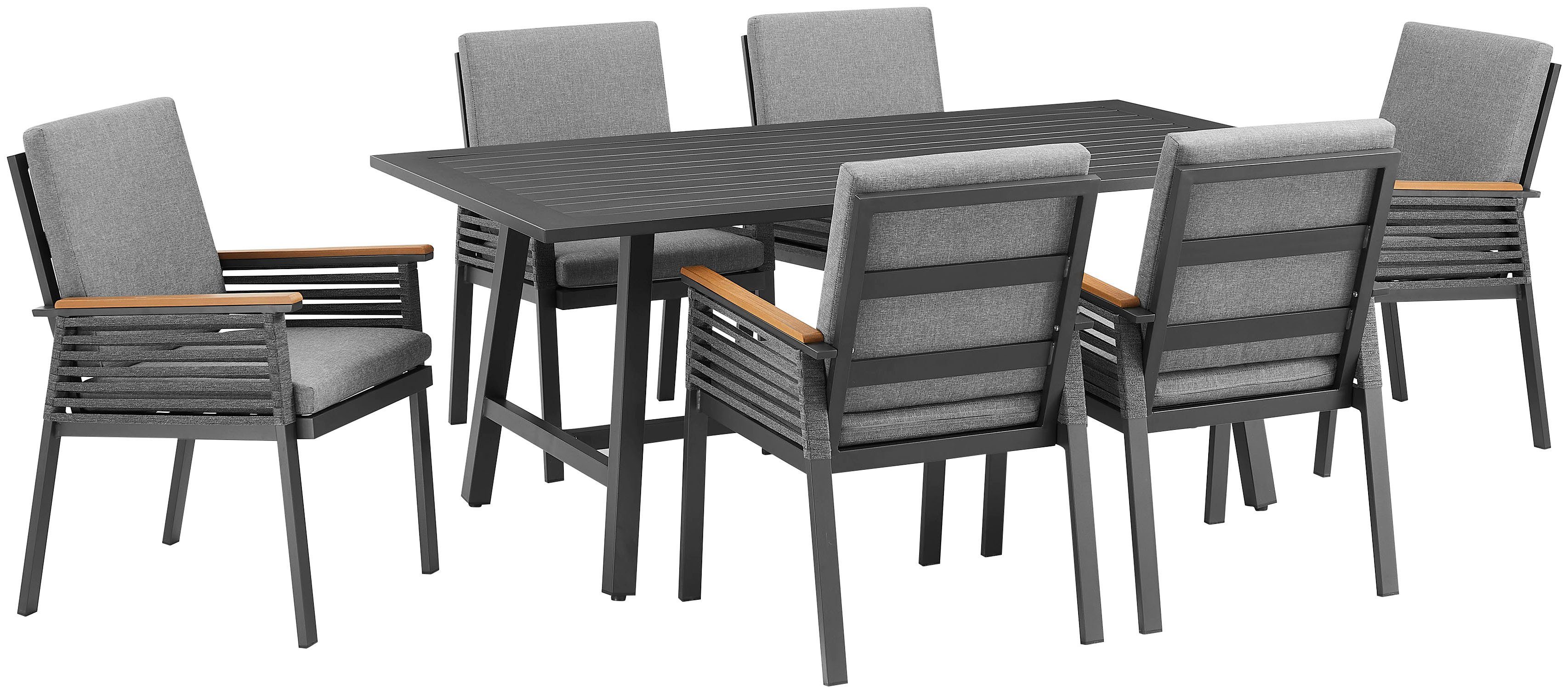 KONIFERA Tuin-eethoek Edessa, TOPSELLER! Tafelblad van aluminium latten, armleuning met touwraster & Nonwood latten (set, 19-delig)