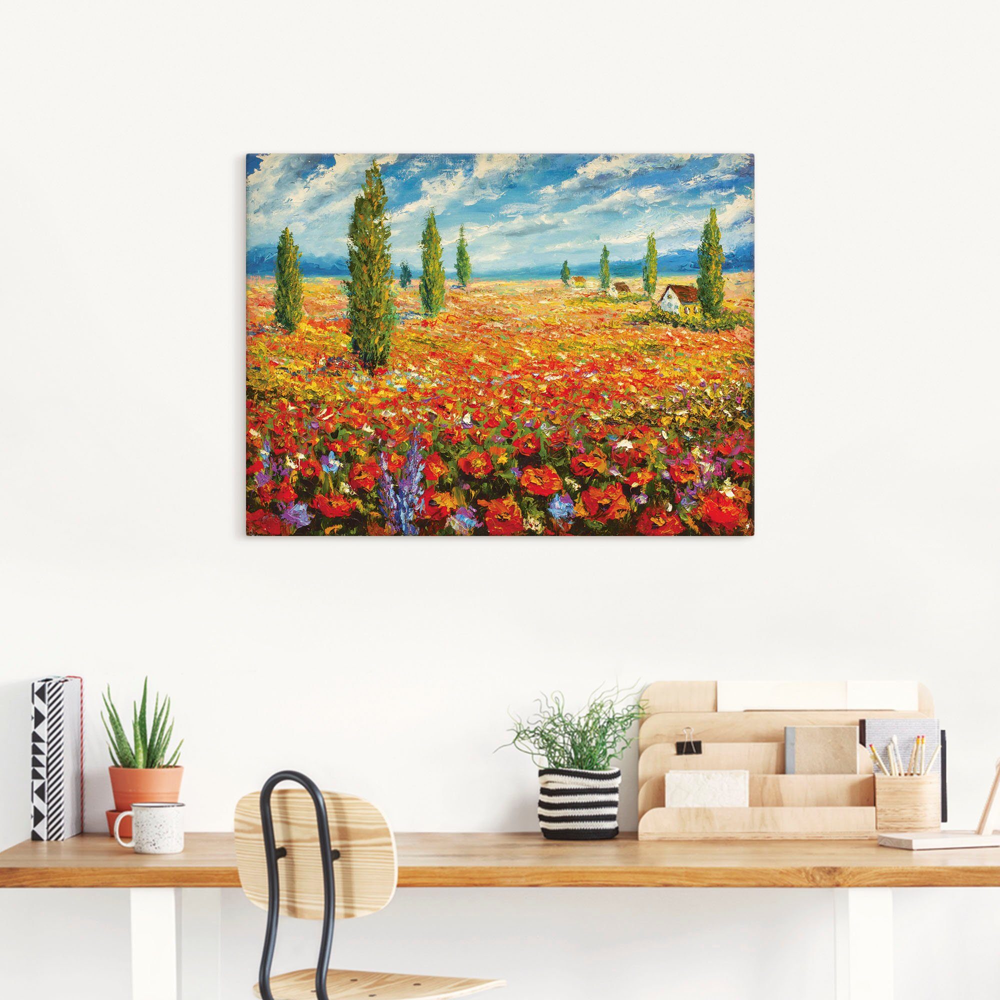 Artland Artprint op linnen Klaprozenveld gespannen op een spieraam