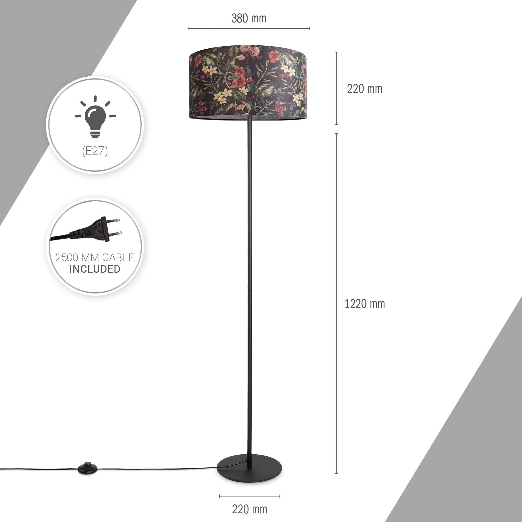 Paco Home Staande lamp Luca Flower Vloerlamp stoffen lampenkap woonkamer textiel kap bloemenpatroon