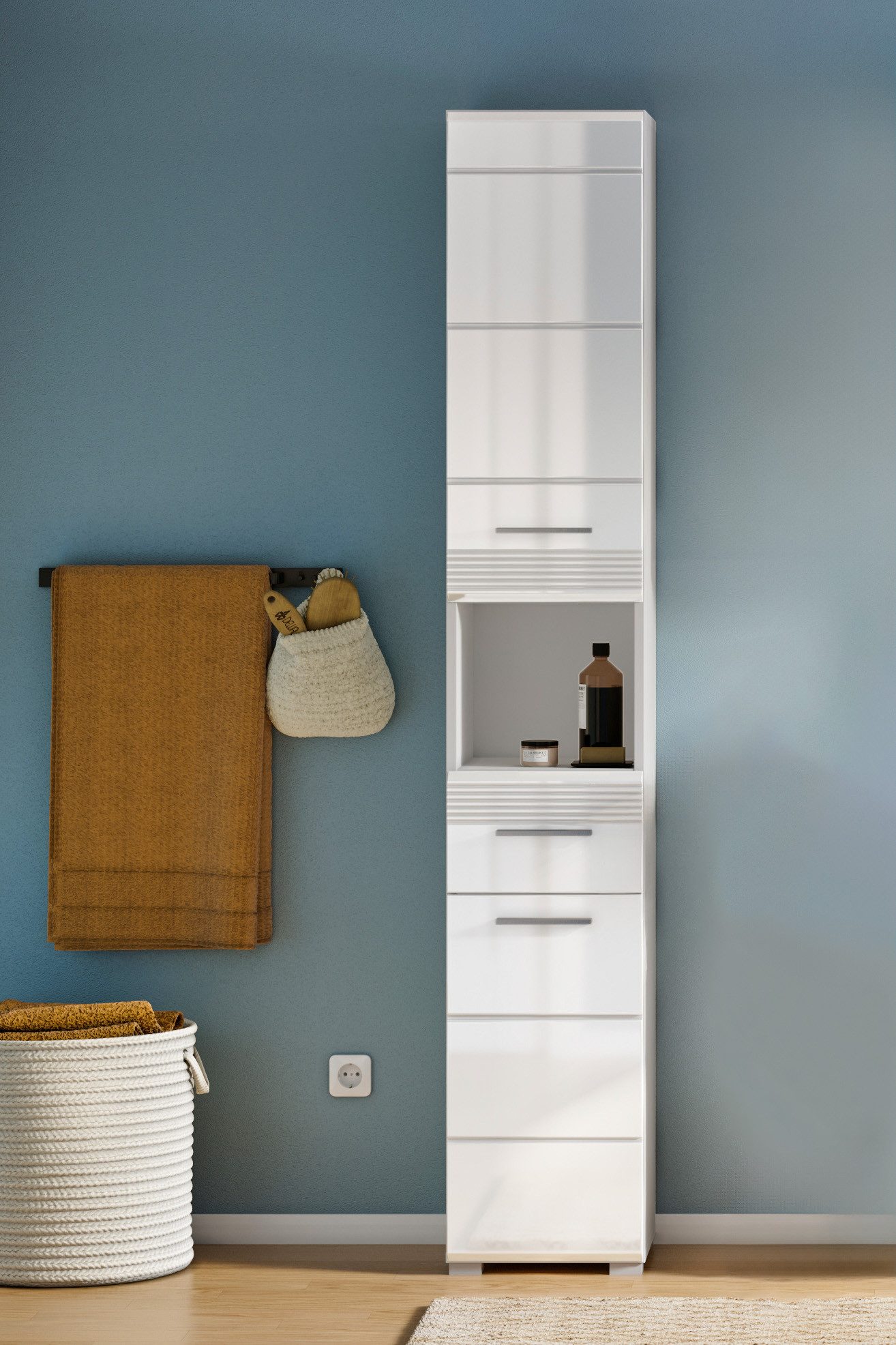 INOSIGN Hoge kast Malmö, Breedte 30 cm, 2 deuren, 1 lade, 1 open vak, MDF-front in verschillende kleuren verkrijgbaar, badkamermeubels, badkamerkast, kast, badkamer