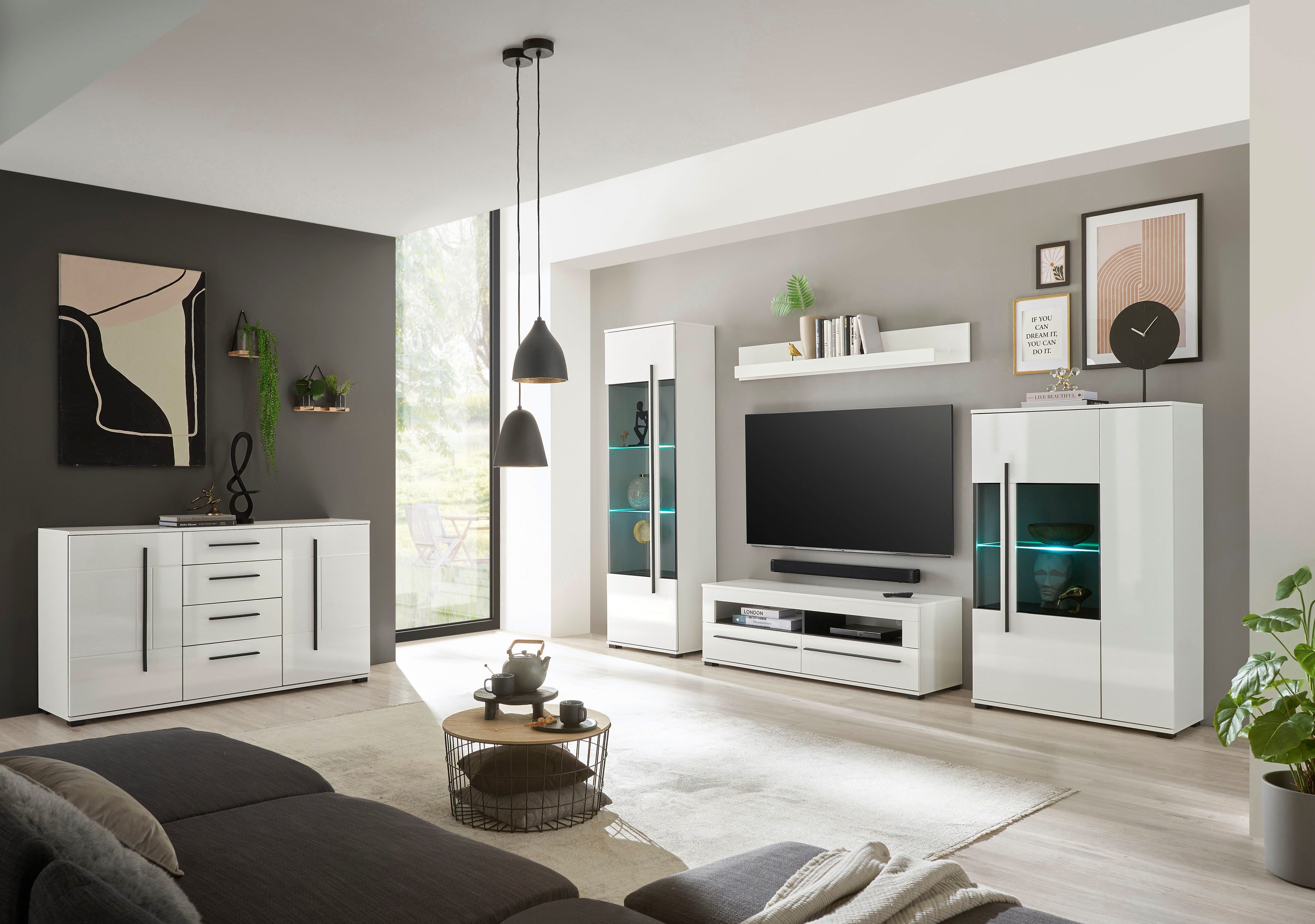 INOSIGN Dressoir Cantara, moderne kast, commode in Eiken Evoke of wit zwarte stanggreep, voldoende opbergruimte, veelzijdig inzetbaar