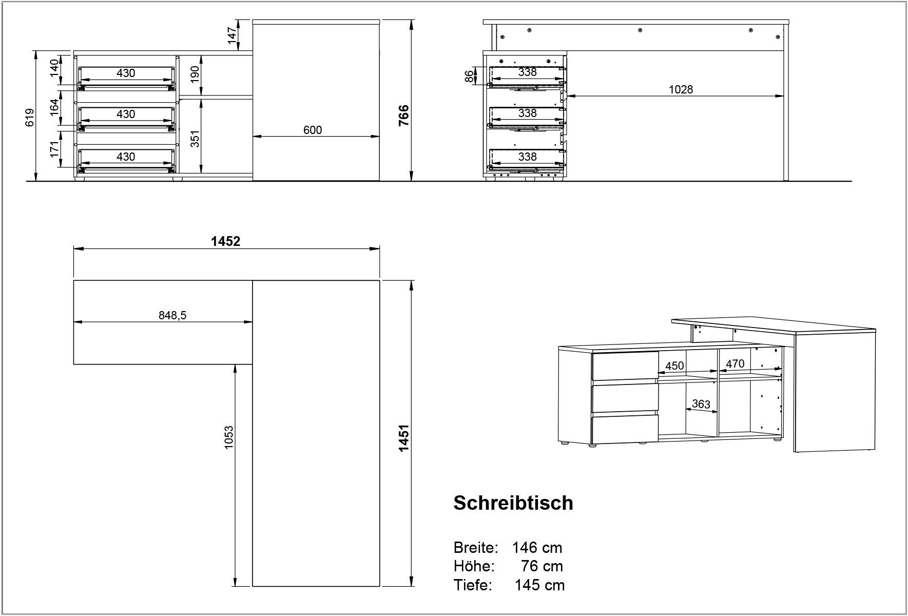 GERMANIA Hoekbureau GW-Lissabon hoekbureau met geïntegreerd dressoir, rechts of links te monteren