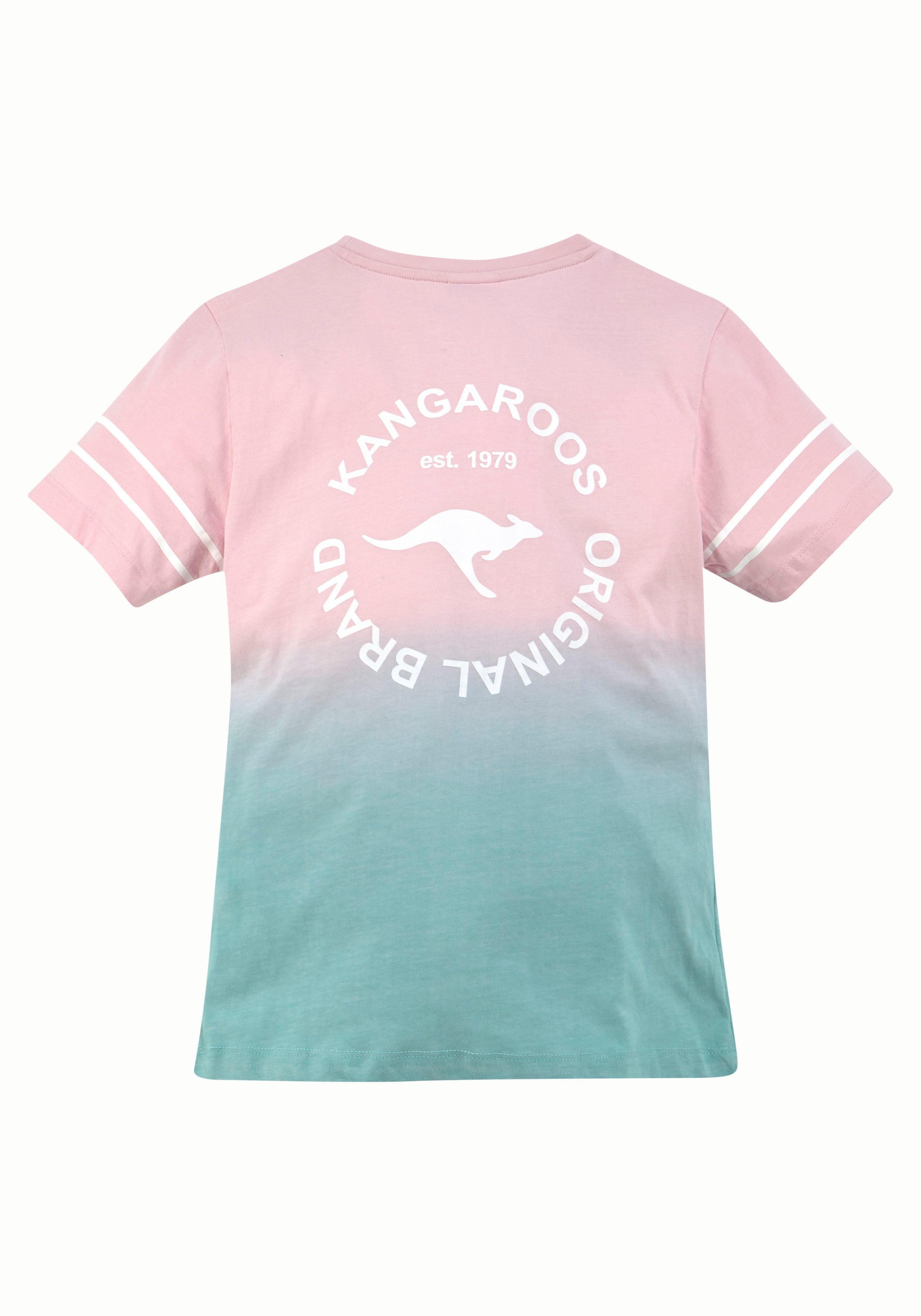 KangaROOS T-shirt Met trendy kleurverloop korte mouwen, comfortabele pasvorm, met logoprint, ronde hals