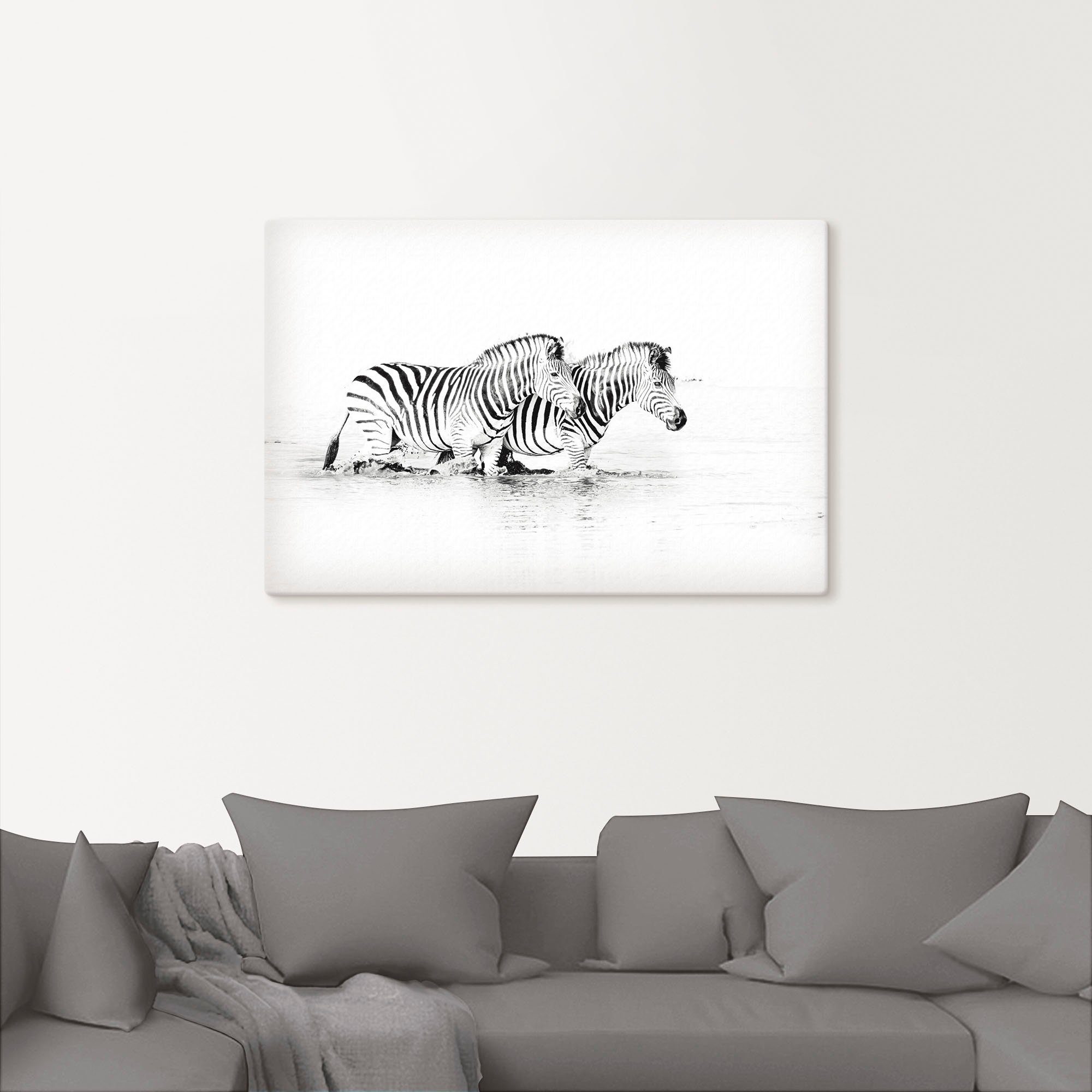 Artland Artprint Zebra’s parallel in het water als artprint van aluminium, artprint op linnen, muursticker of poster in verschillende maten