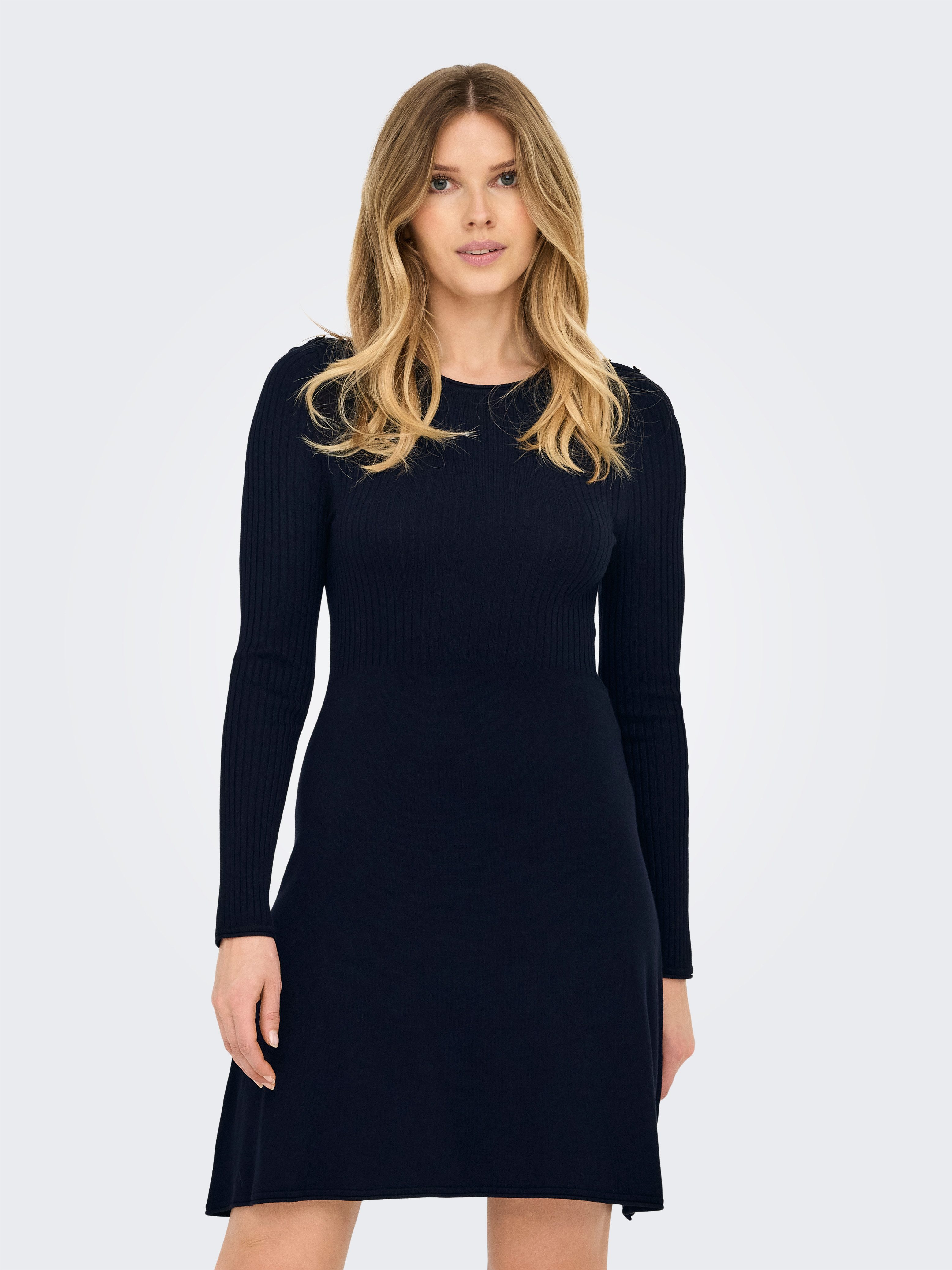 Only Midi-jurk ONLMILA SL BUTTON O-NECK DRESS EX KNT dames midi-jurken maat S (36) blauw