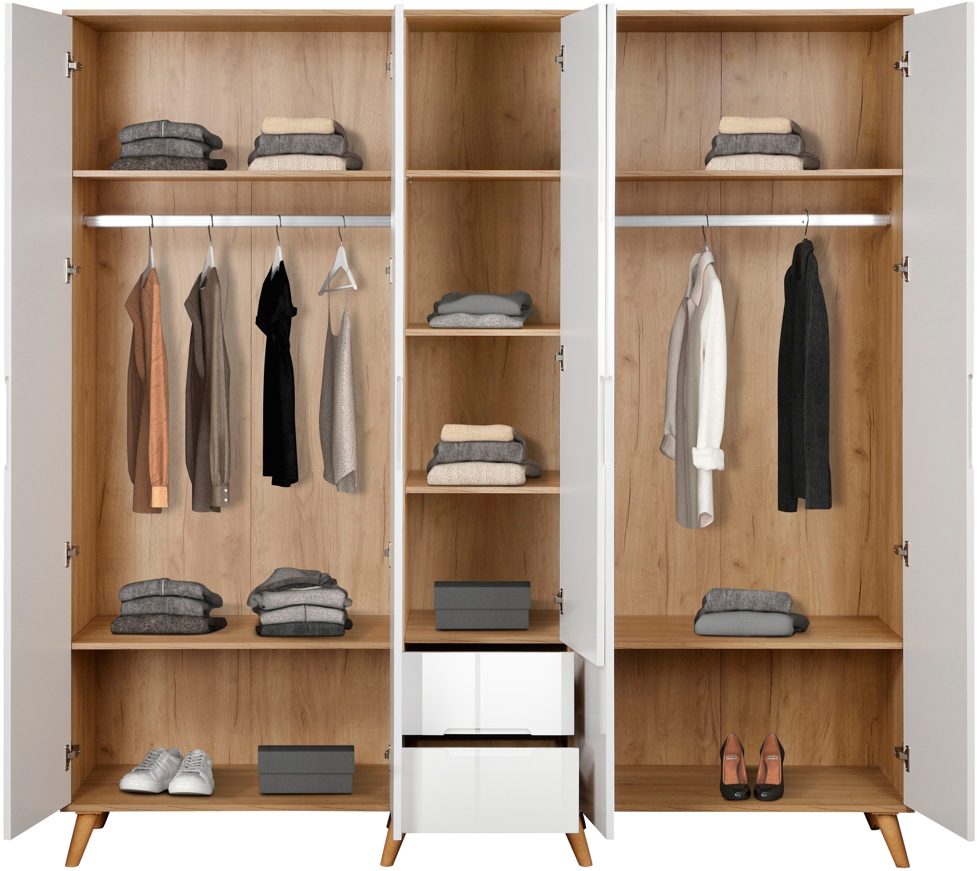 andas Kledingkast Lund slaapkamerkast bestseller in Scandinavisch design Kledingkast met premium binneninrichting, breedte 200 cm hoogglans