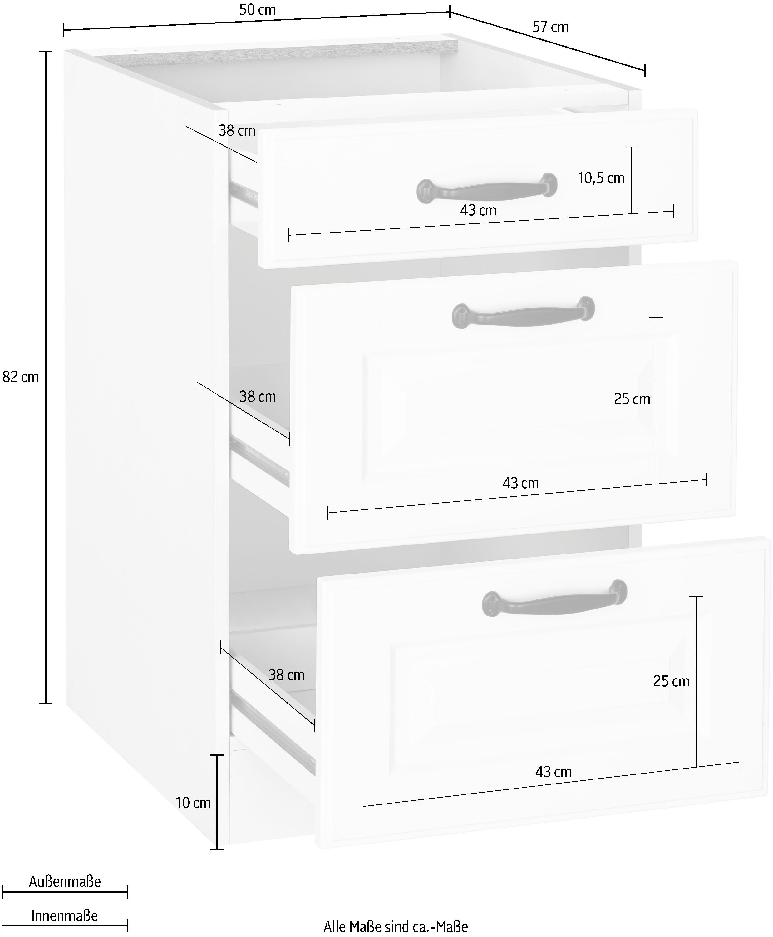 wiho Küchen Lade-onderkast Erla 50 cm breed met paneelfront, 2 grote laden, zonder werkblad