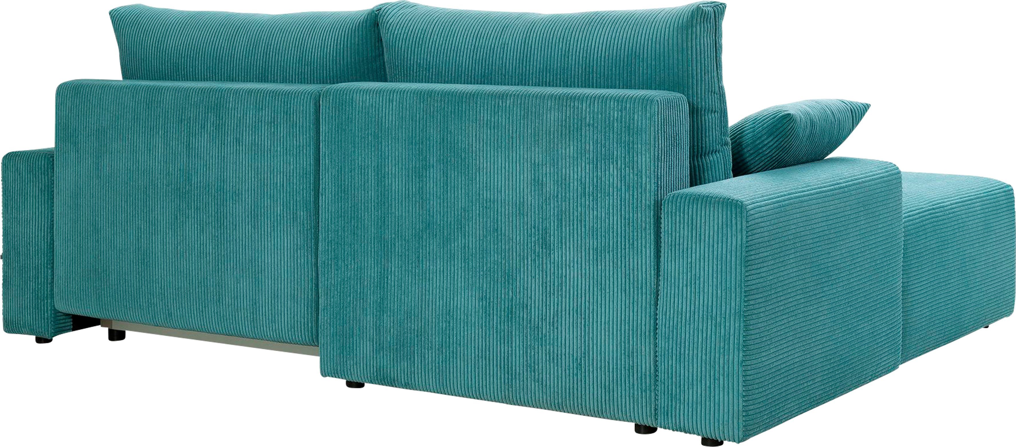 exxpo - sofa fashion Hoekbank Orinoko, actueel design en hoog zitcomfort, L-vorm inclusief bedfunctie en bedlade, mooie kleuren in trendy cord