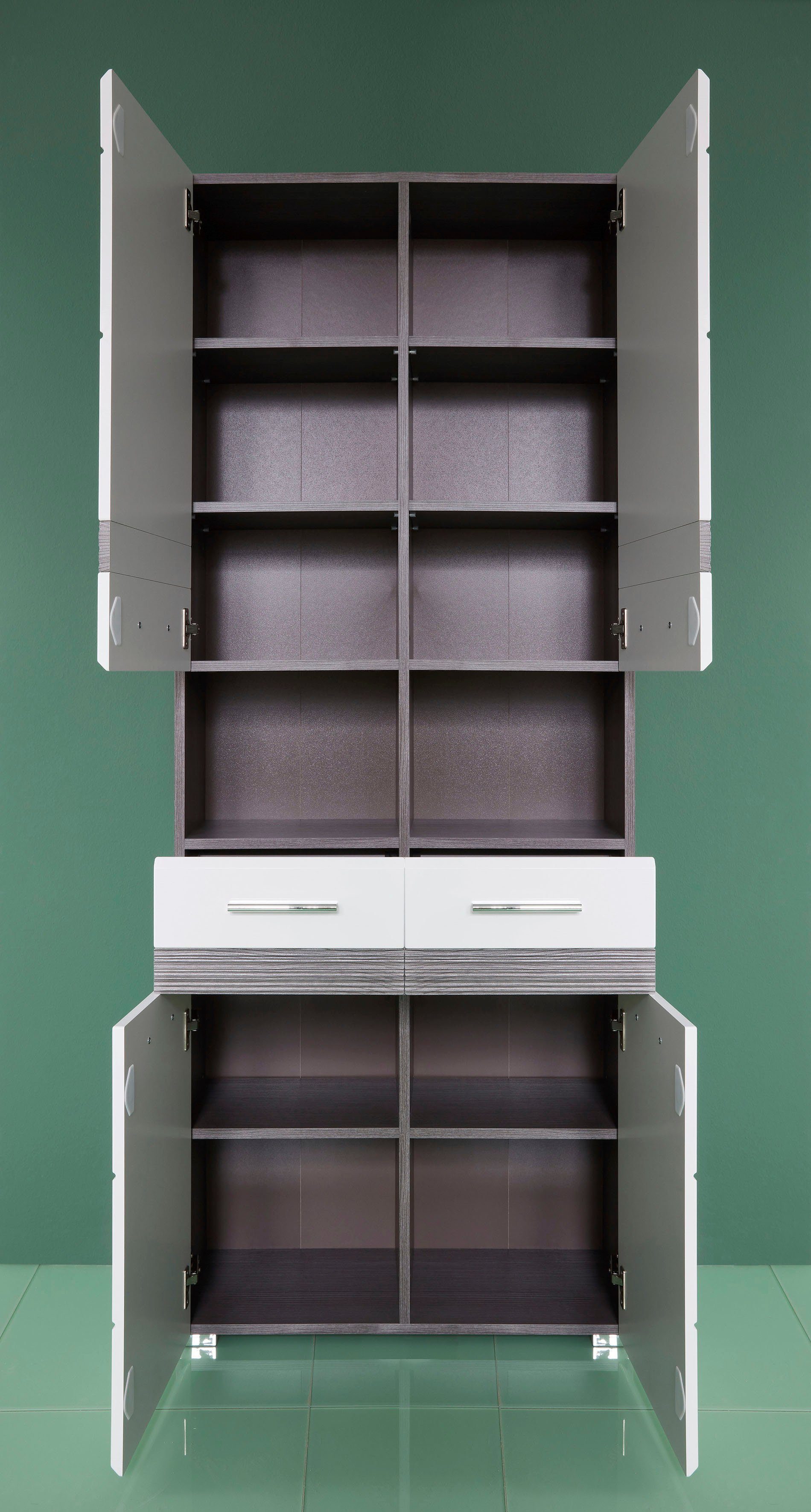 welltime Hoge kast Toulon Badkast met 2 lades en open vakken - (B/D/H) 73/31/182 cm