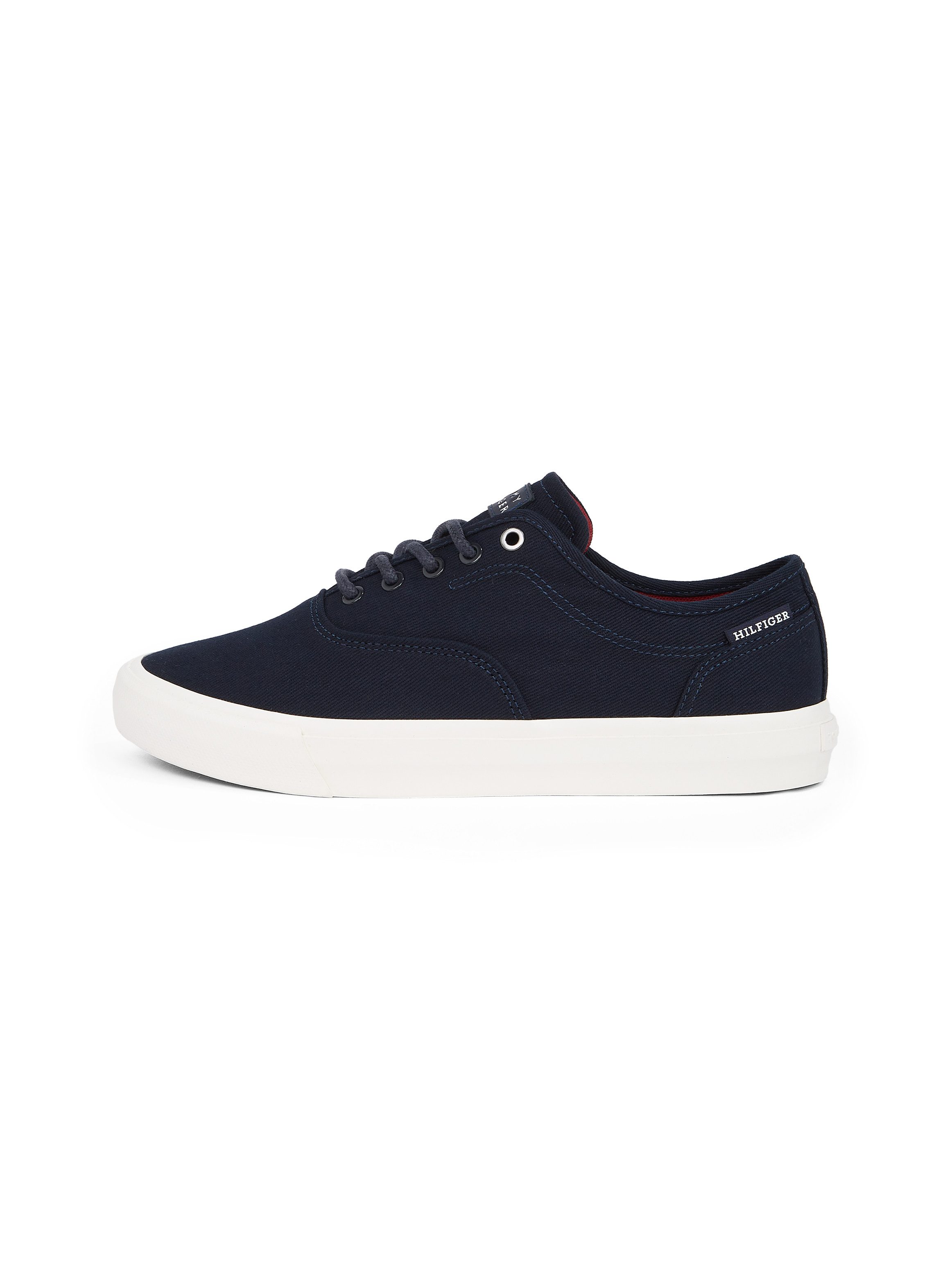 Tommy Hilfiger Plateausneakers TH HI VULC LOW OXFORD TWILL , vrijetijdsschoen, lage schoen, veterschoen met label op de hiel