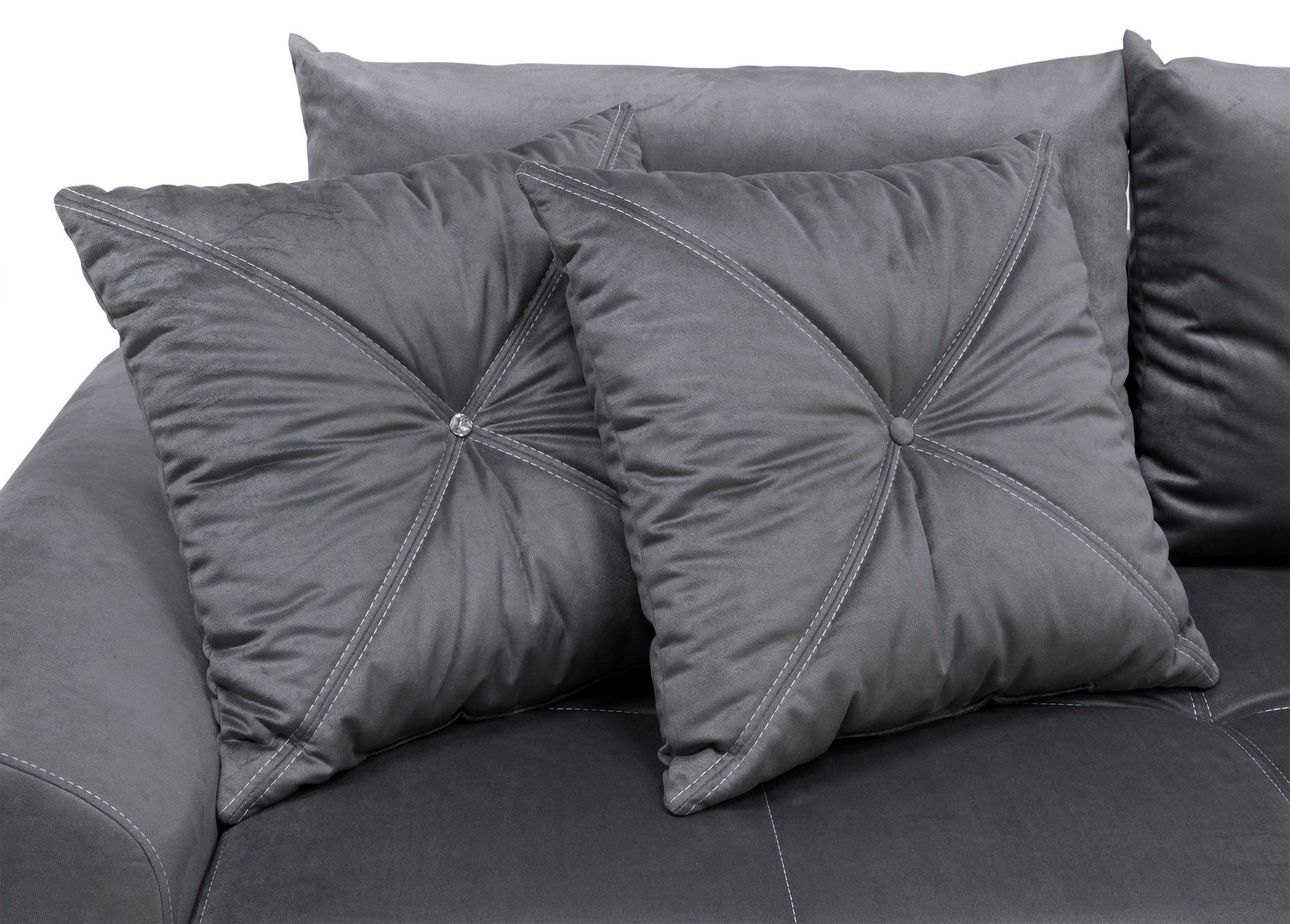 COLLECTION AB Hoekbank Bilbao L-vorm incl. slaapfunctie, bedbox en sierkussens met stras