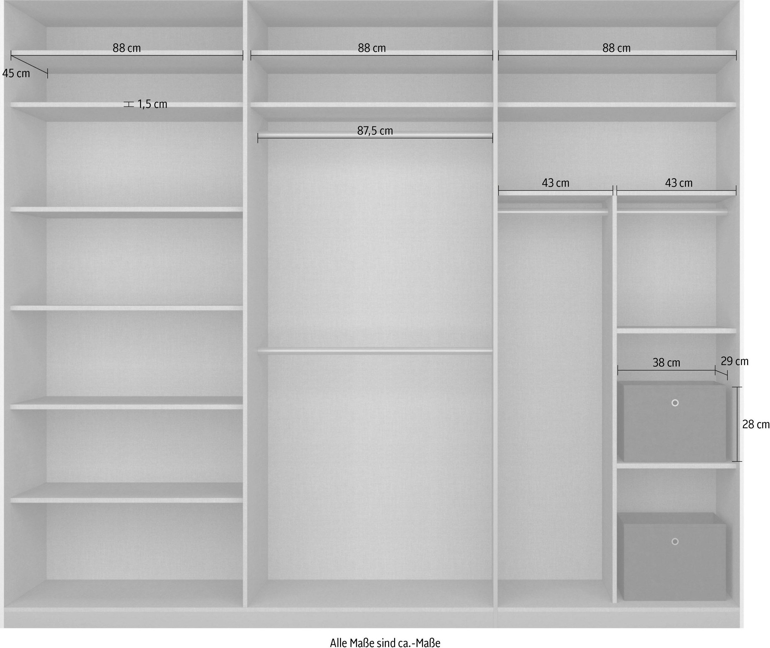 rauch Schuifdeurkast Kledingkast Kast Garderobe CORTONA inclusief indeling, 2 stoffen dozen en extra planken