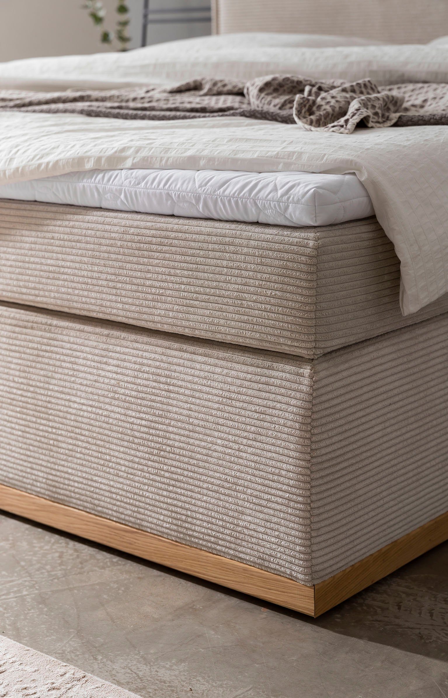 Home affaire Boxspring SHERWOOD Cord Hotelbett, Polsterbett Premiumbett Boxbett Hoogwaardig cord ,zachte velours-structuur, met topmatras, eiken