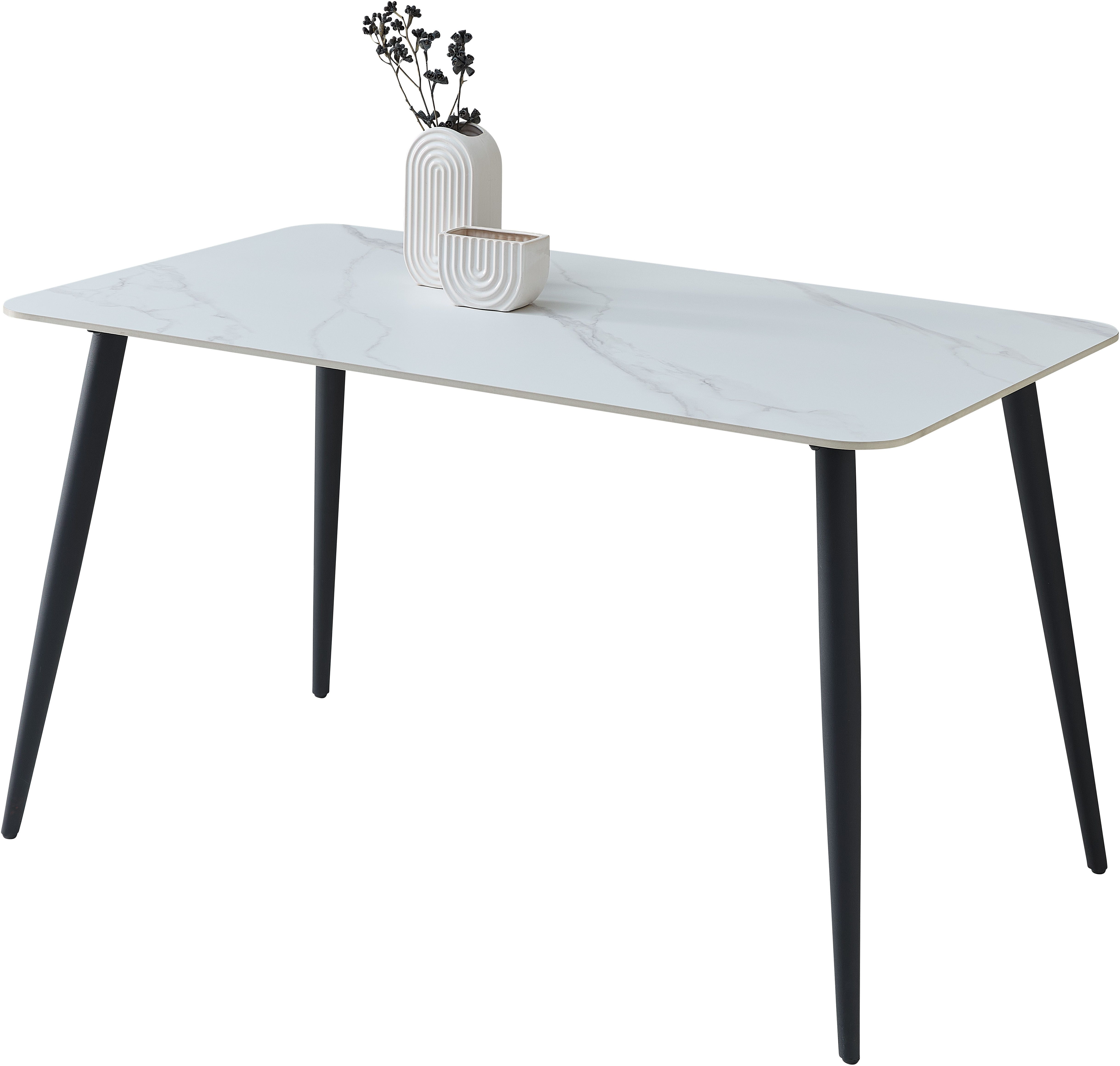 OTTO Stolkom Eettafel Cody eettafel keramiek, wit gemarmerd, BxHxD 140x76x80 cm Keramische oppervlakte wit gemarmerd, 4-poots frame mat zwart