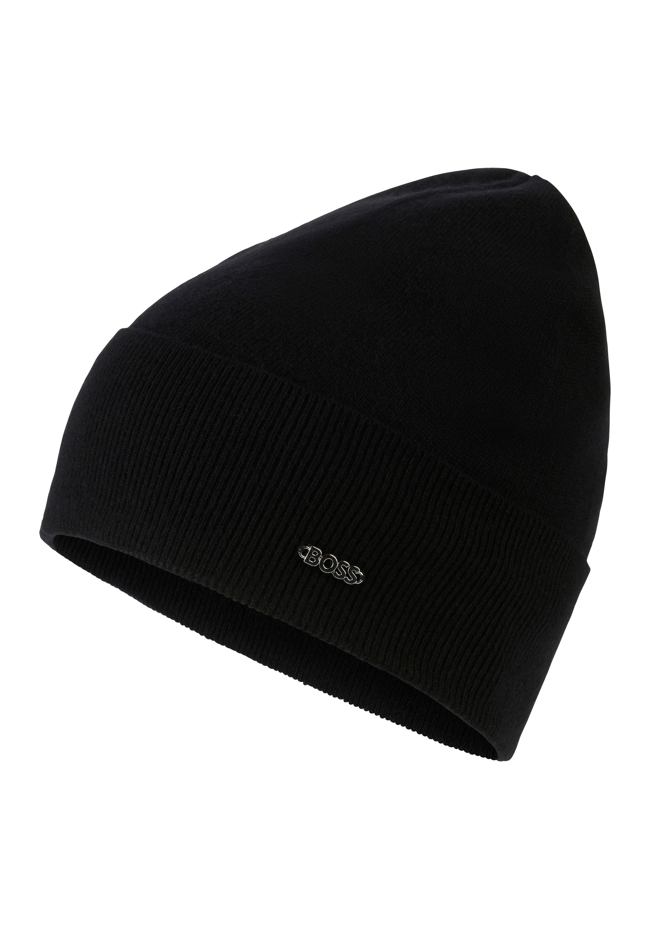 Boss Beanie Lari_hat met opgestikte riblook
