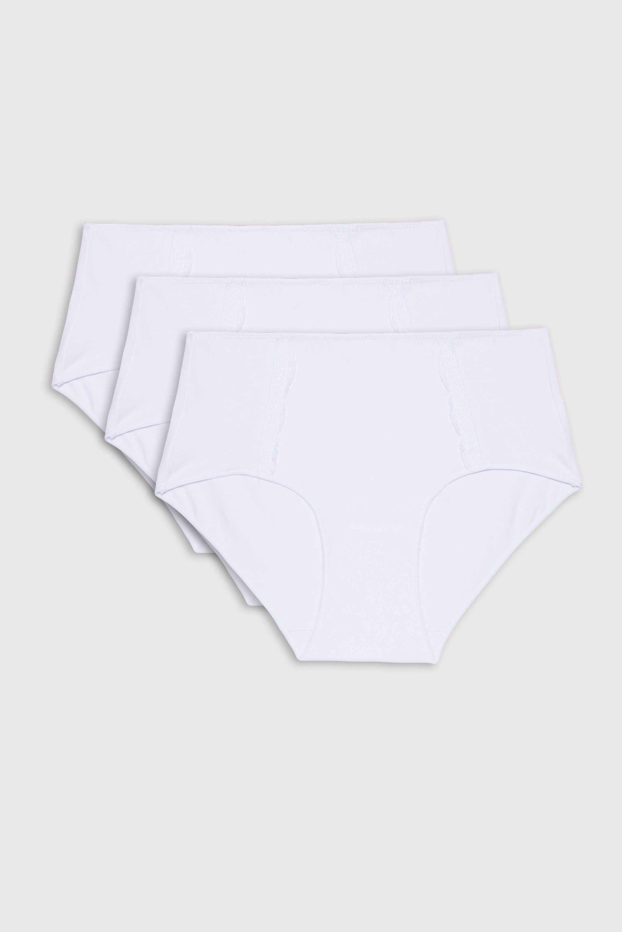 YSABEL MORA Maxislip BASIC COLLECTION COTTON WITH LACE met romantische touch door kant-applicaties (Set van 3) dames tailleslips maat M wit