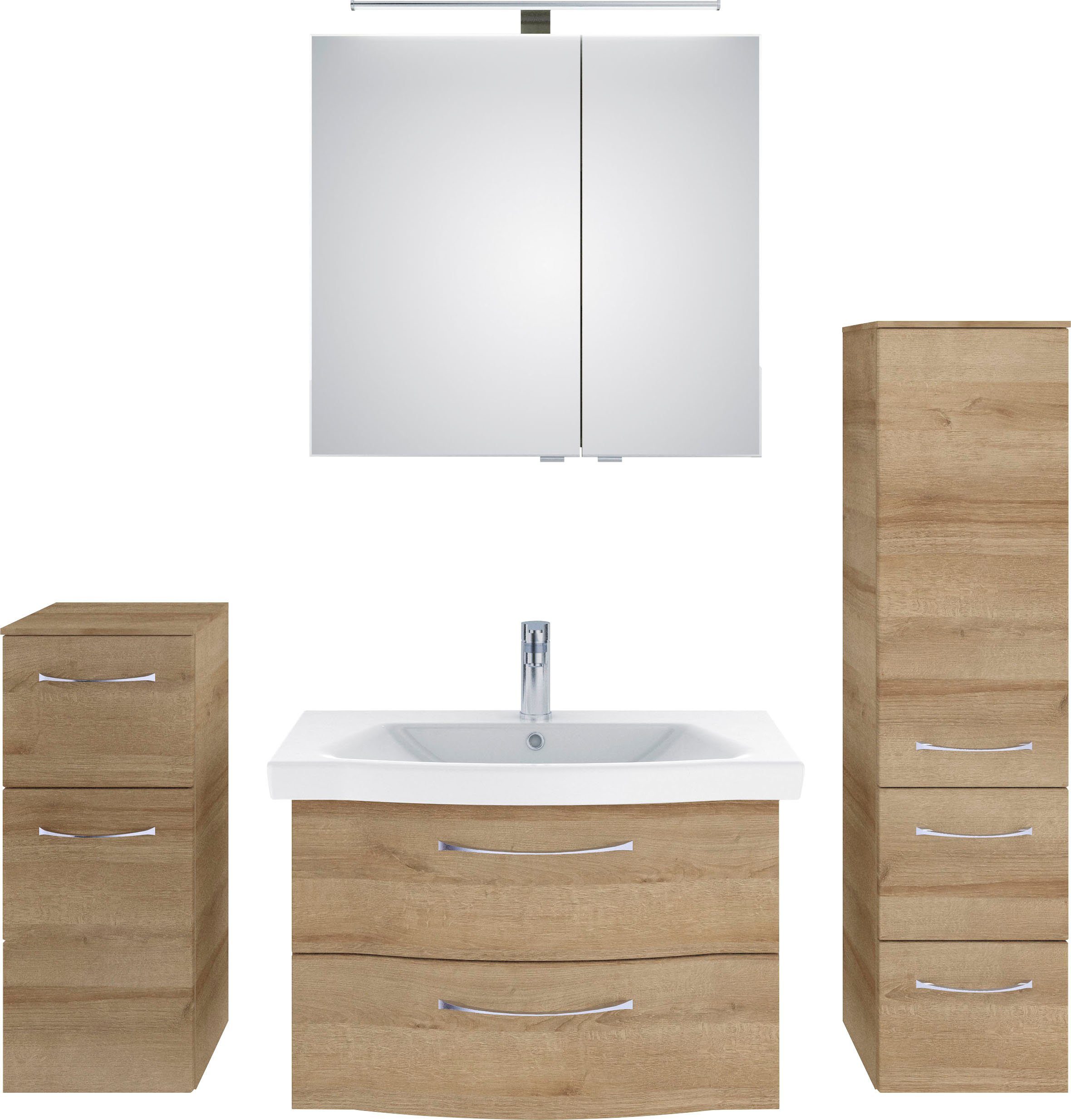 Saphir Badkamerserie 6005 sprint 4-delig, keramiek-wastafelonderkast met led-spiegelkast (5-delig) badmeubelsets bruin