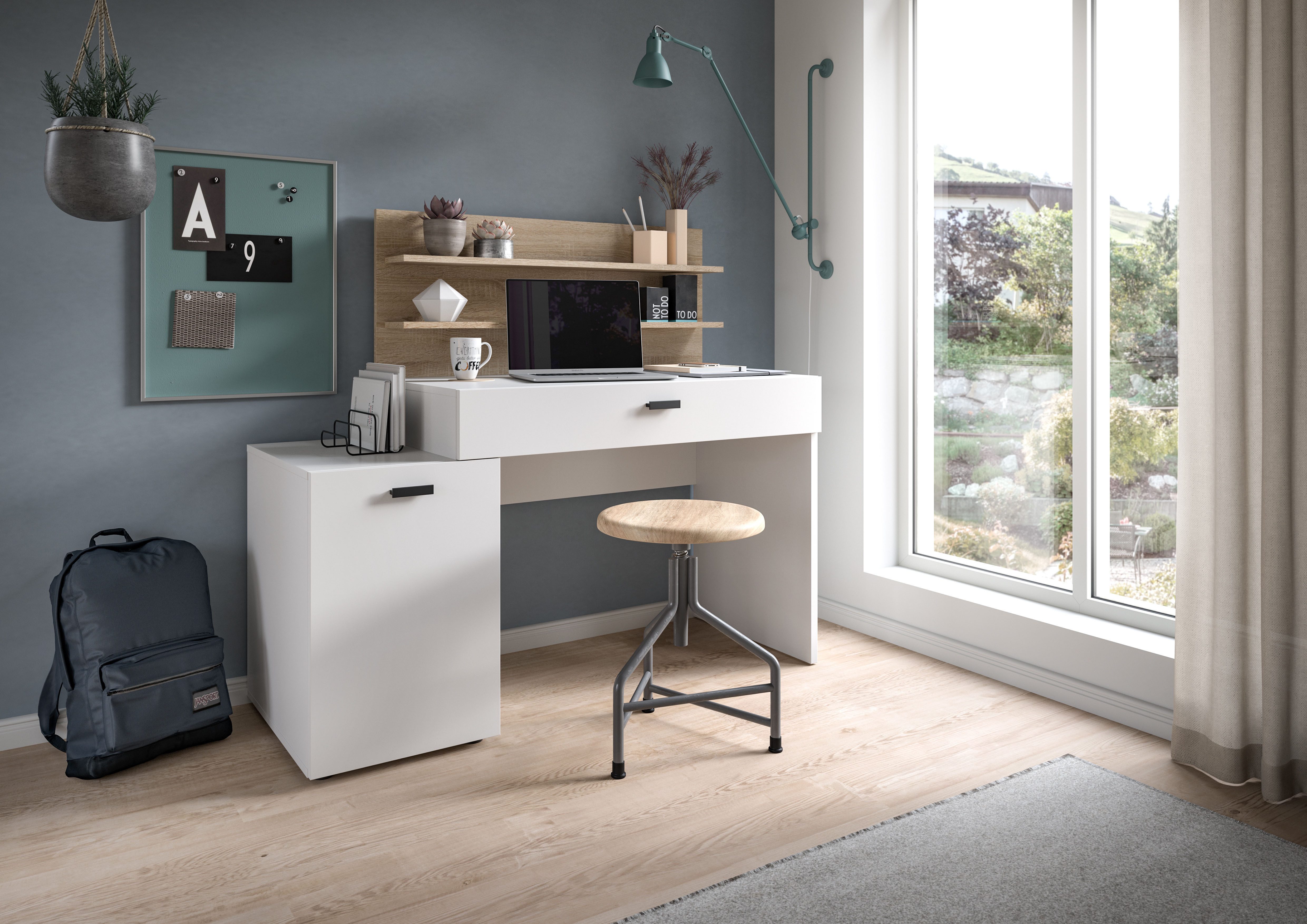 INOSIGN Bureau Ottelu, Breedte 130cm, 1 deur, 1 lade, 2 legplanken bureaus wit